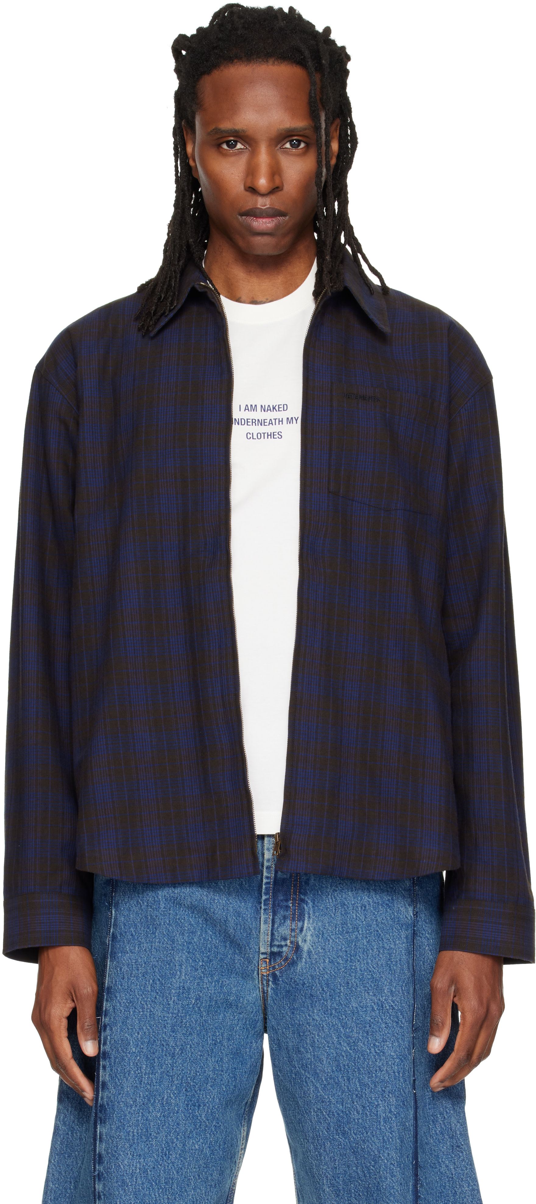 VETEMENTS - 블루 집업 플란넬 셔츠