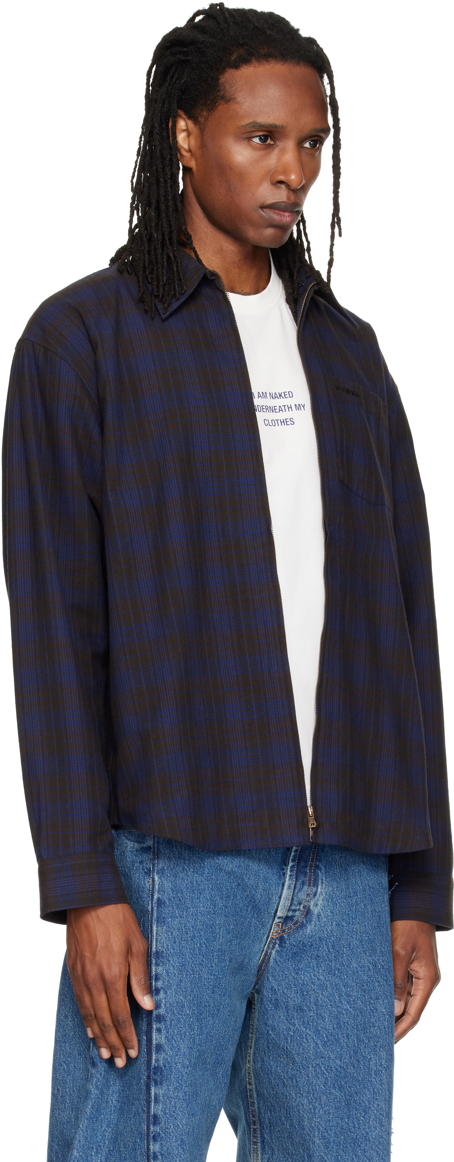 VETEMENTS - 블루 집업 플란넬 셔츠