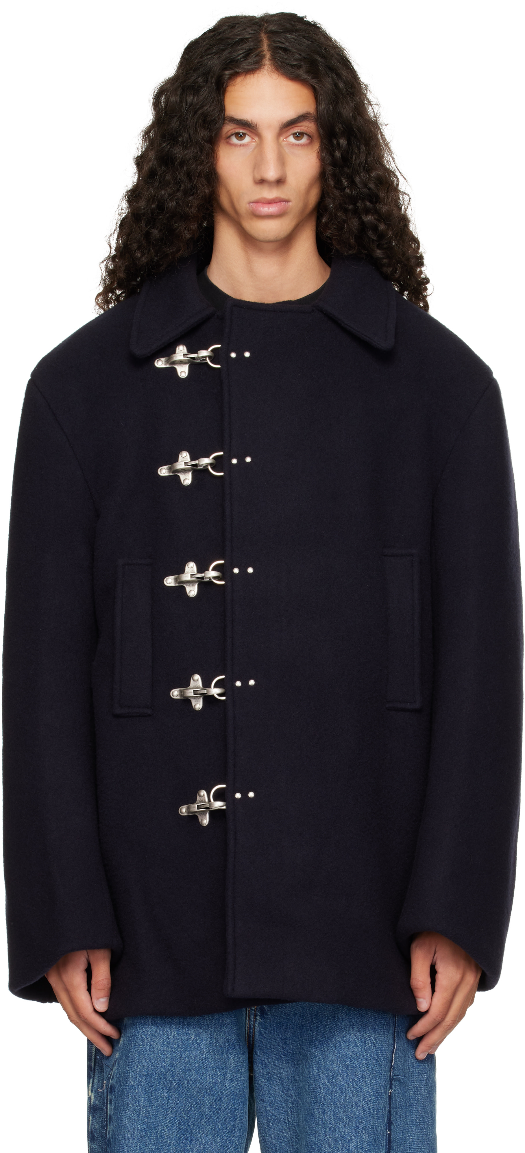 VETEMENTS - Navy Fireman Hooks Caban Jacket