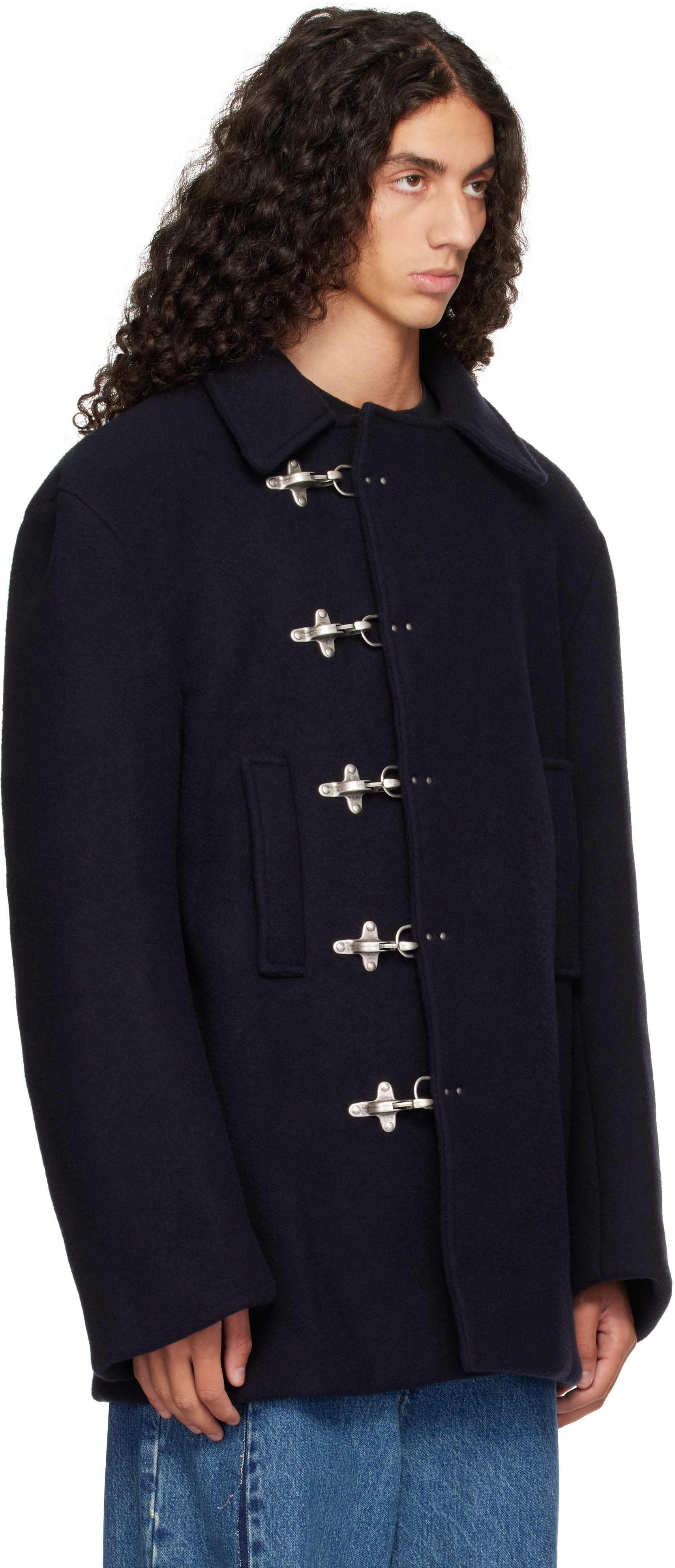VETEMENTS - Navy Fireman Hooks Caban Jacket