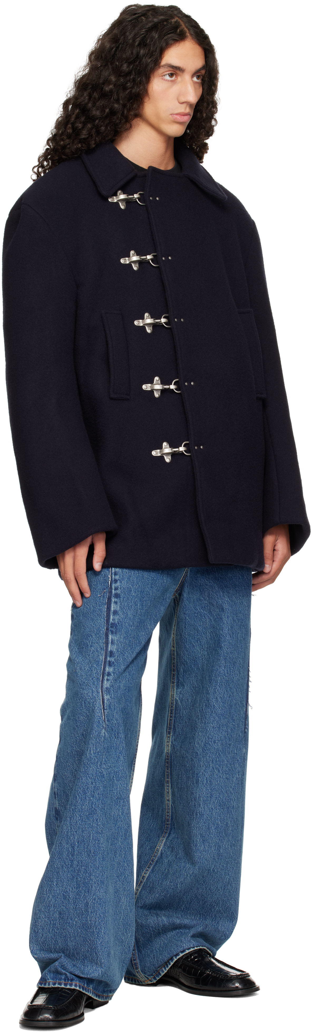 VETEMENTS - Navy Fireman Hooks Caban Jacket