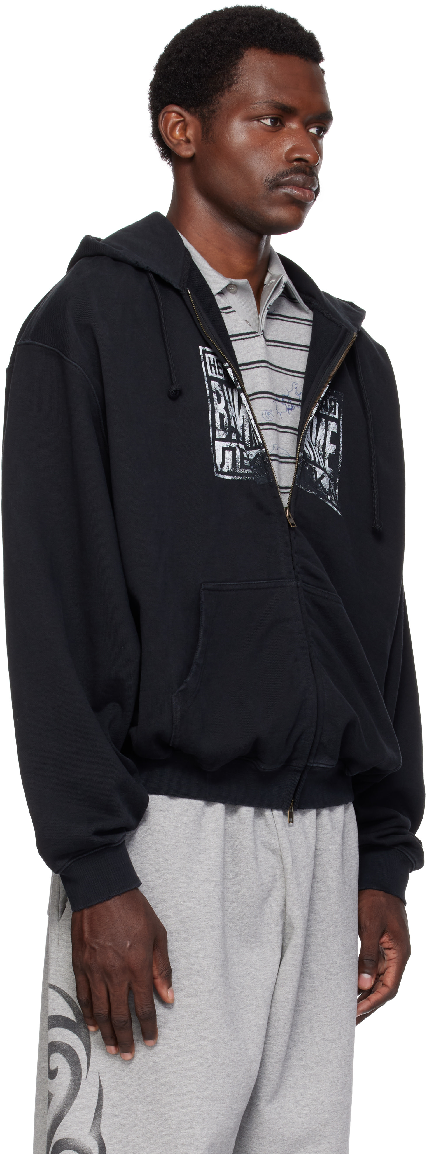 VETEMENTS - Pull à capuche 'Explicit Language' noir à glissière