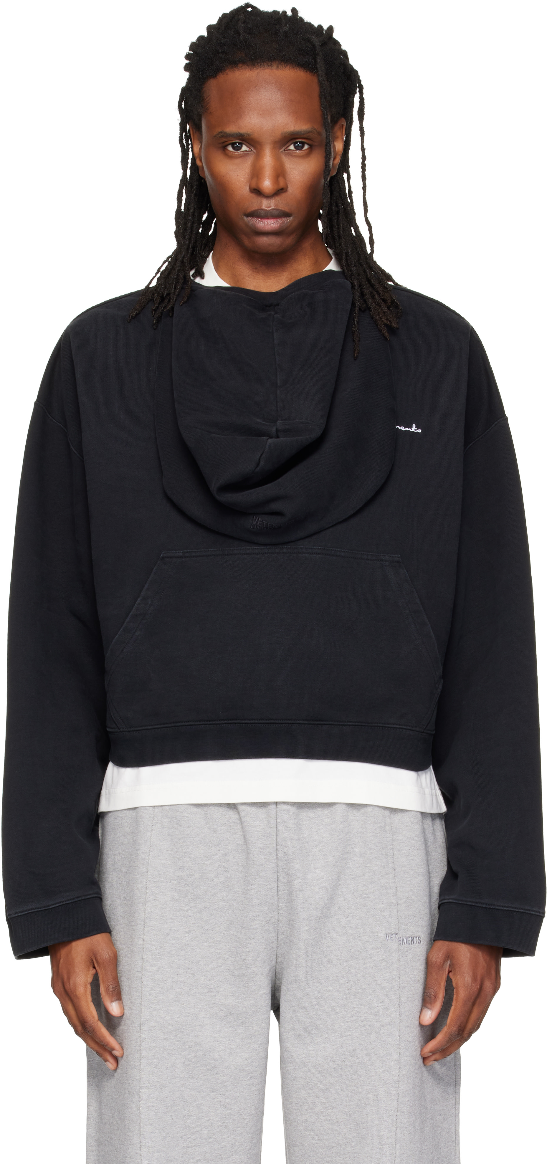 VETEMENTS - Pull à capuche de sport noir à logos