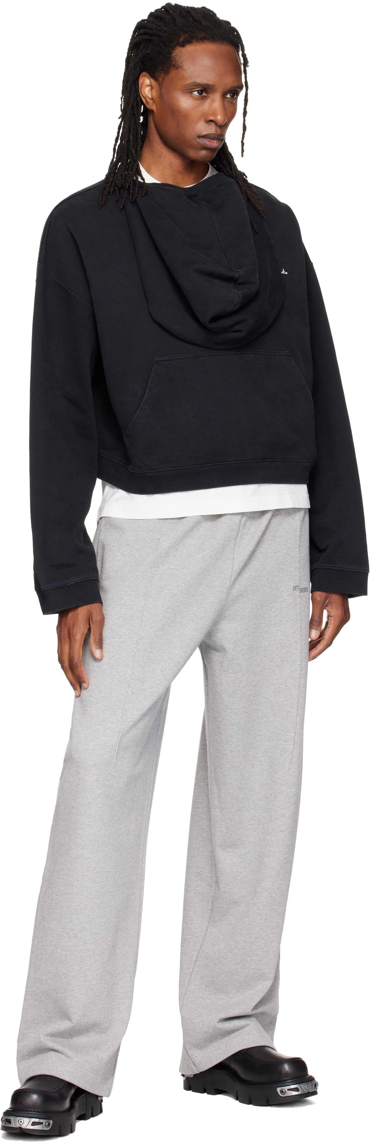 VETEMENTS - Pull à capuche de sport noir à logos