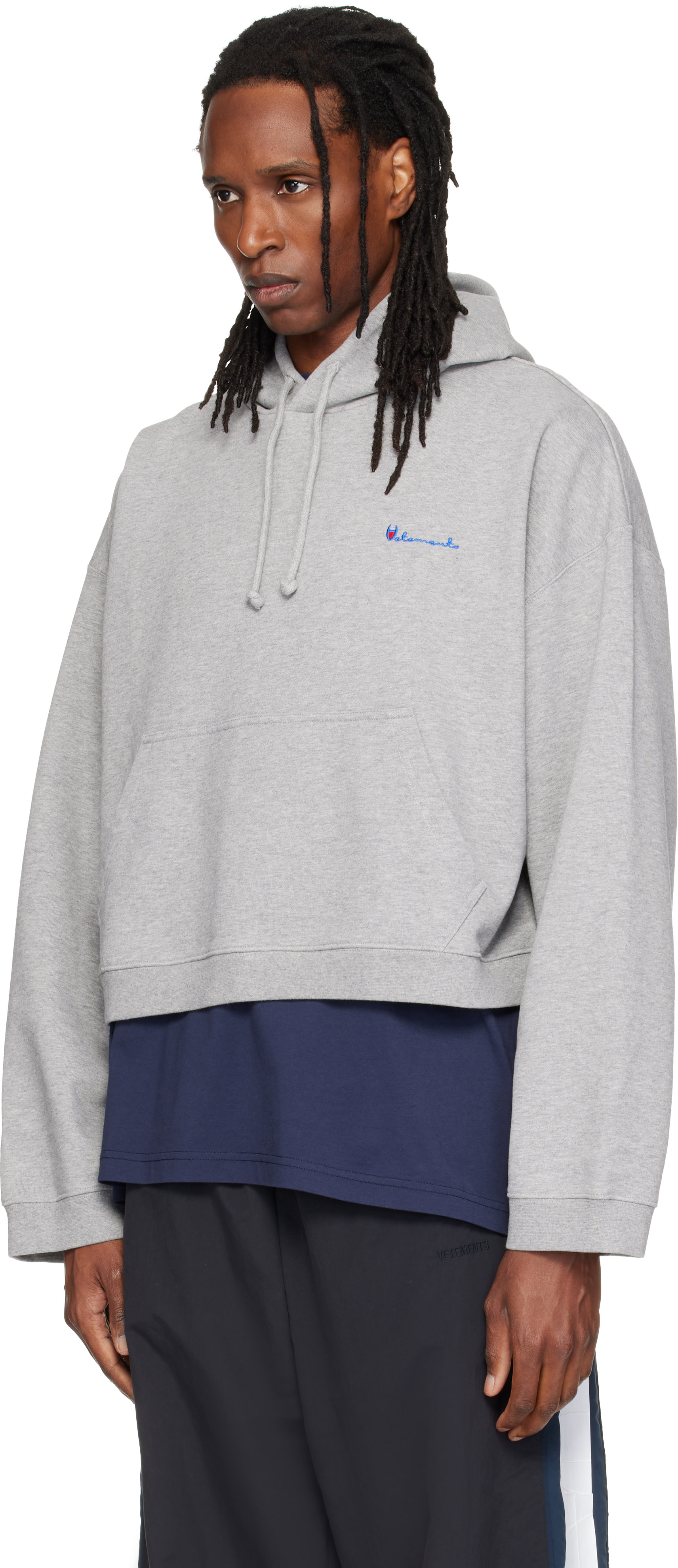 VETEMENTS - Pull à capuche de sport gris à logo