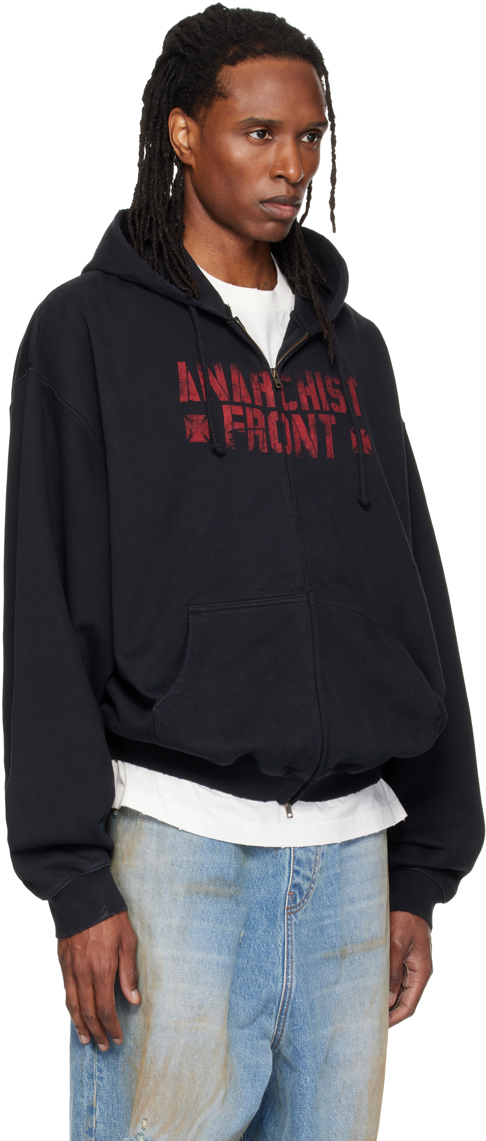 VETEMENTS - Pull à capuche 'Anarchist Front' noir à glissière