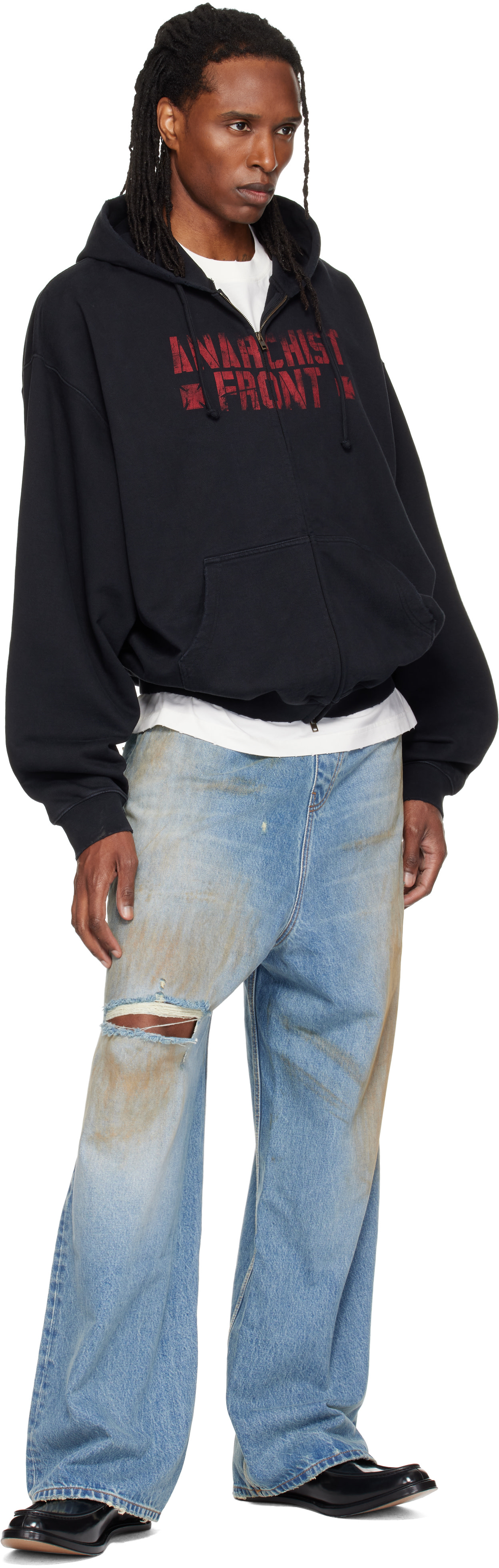 VETEMENTS - Pull à capuche 'Anarchist Front' noir à glissière