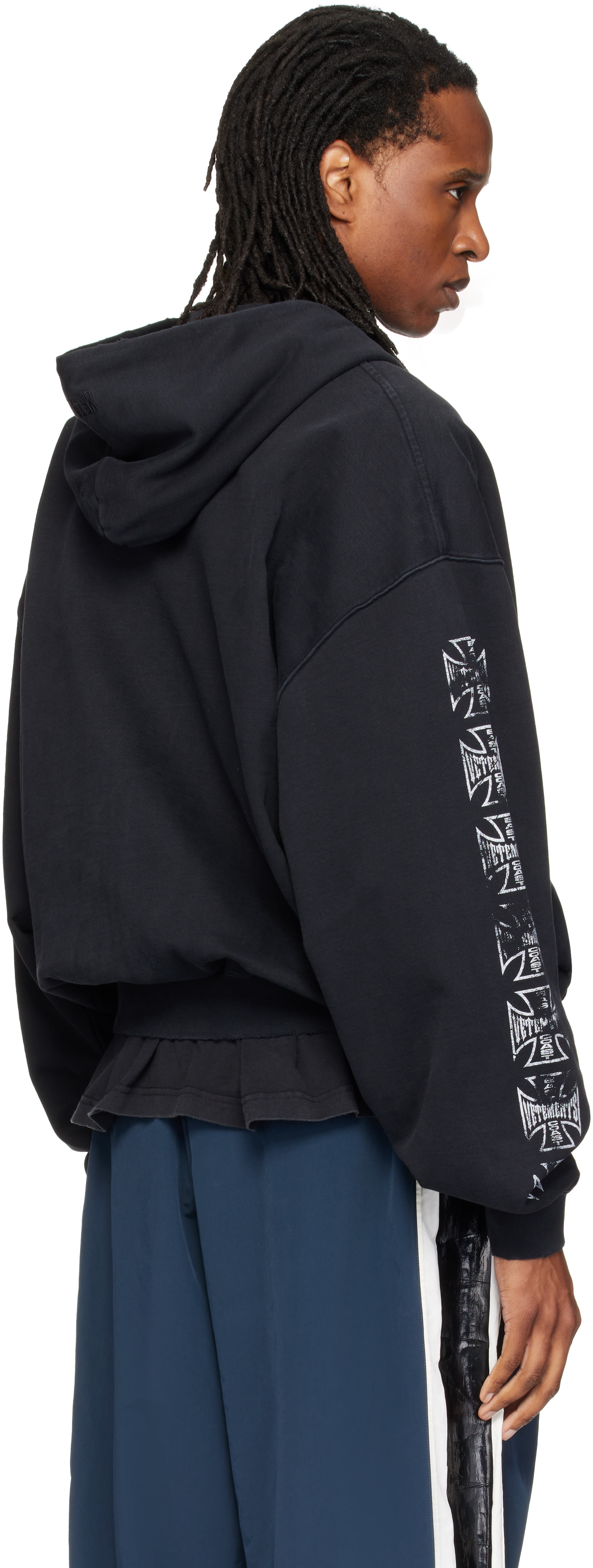 VETEMENTS - Pull à capuche noir à logos Biker Cross