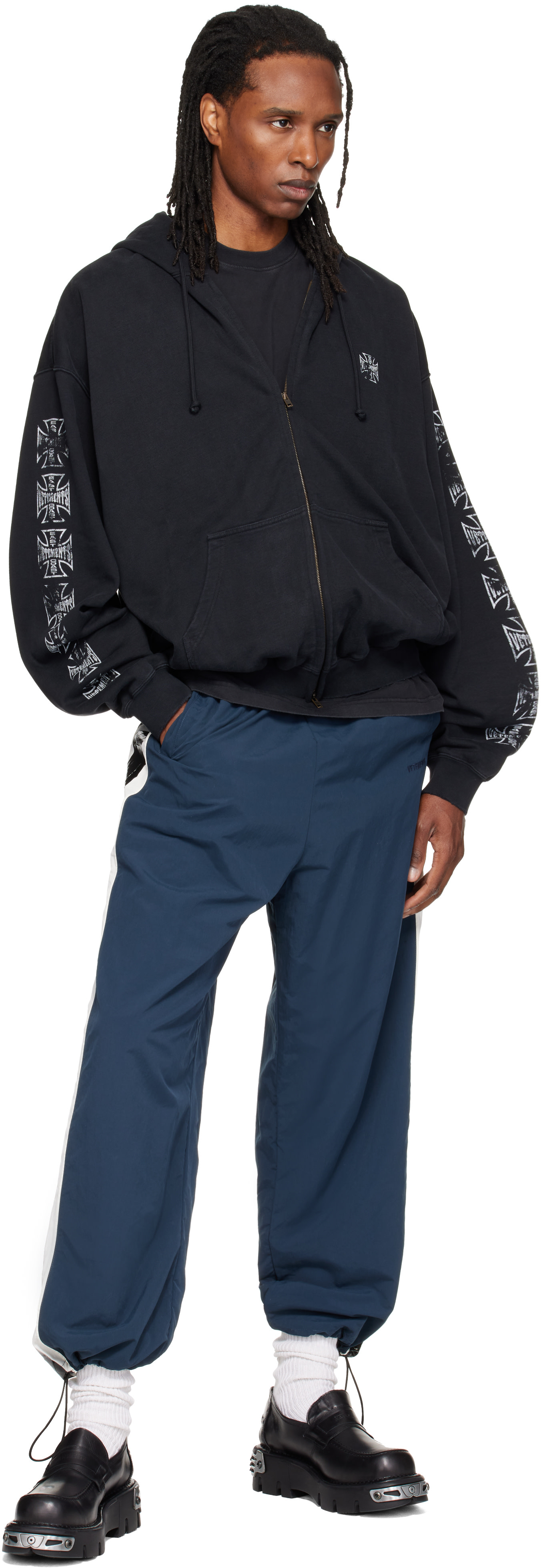 VETEMENTS - Pull à capuche noir à logos Biker Cross