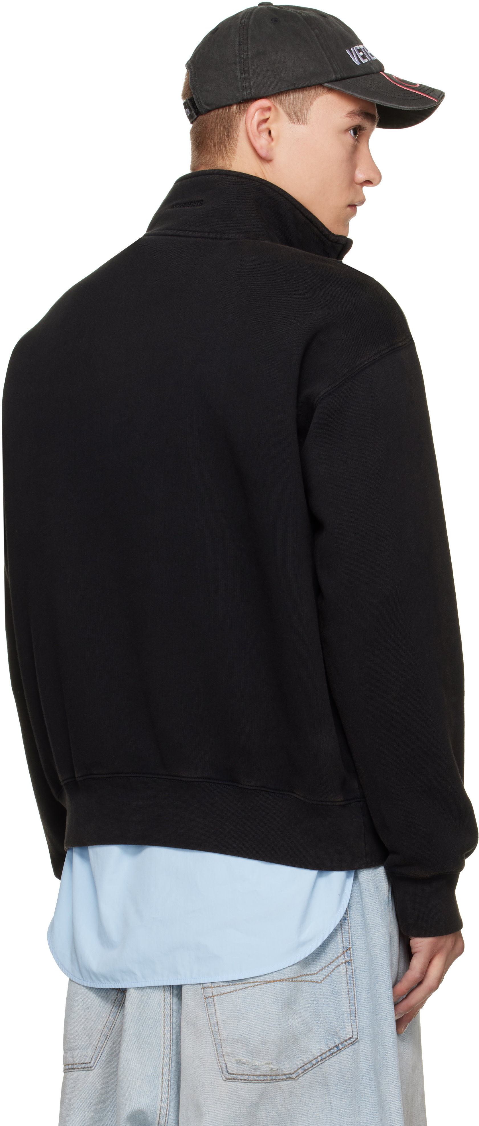 VETEMENTS - Pull molletonné noir à glissière un quart