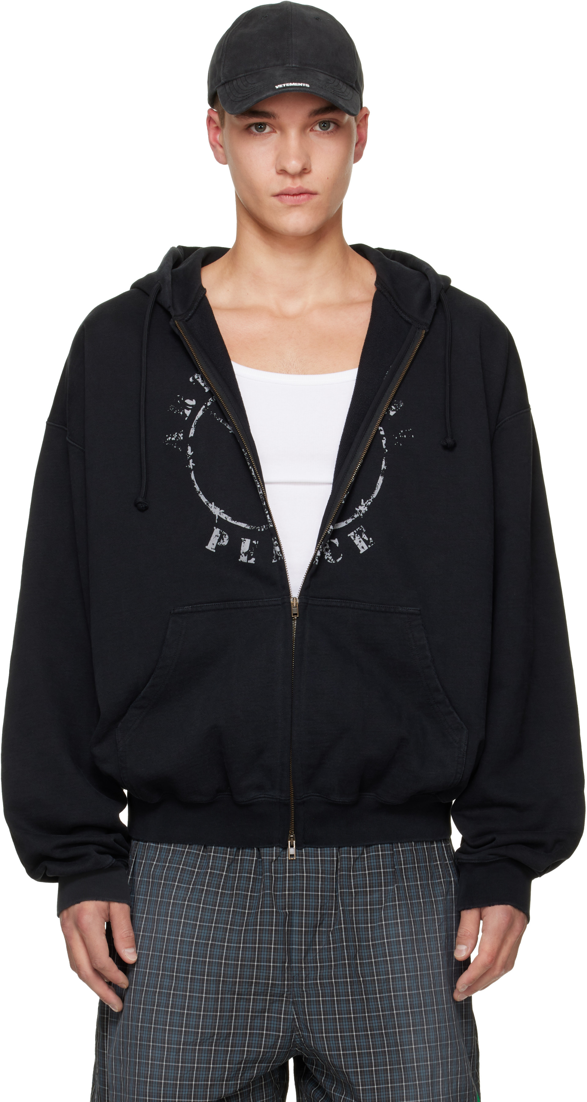 VETEMENTS - Pull à capuche 'Artificial Peace' noir à glissière