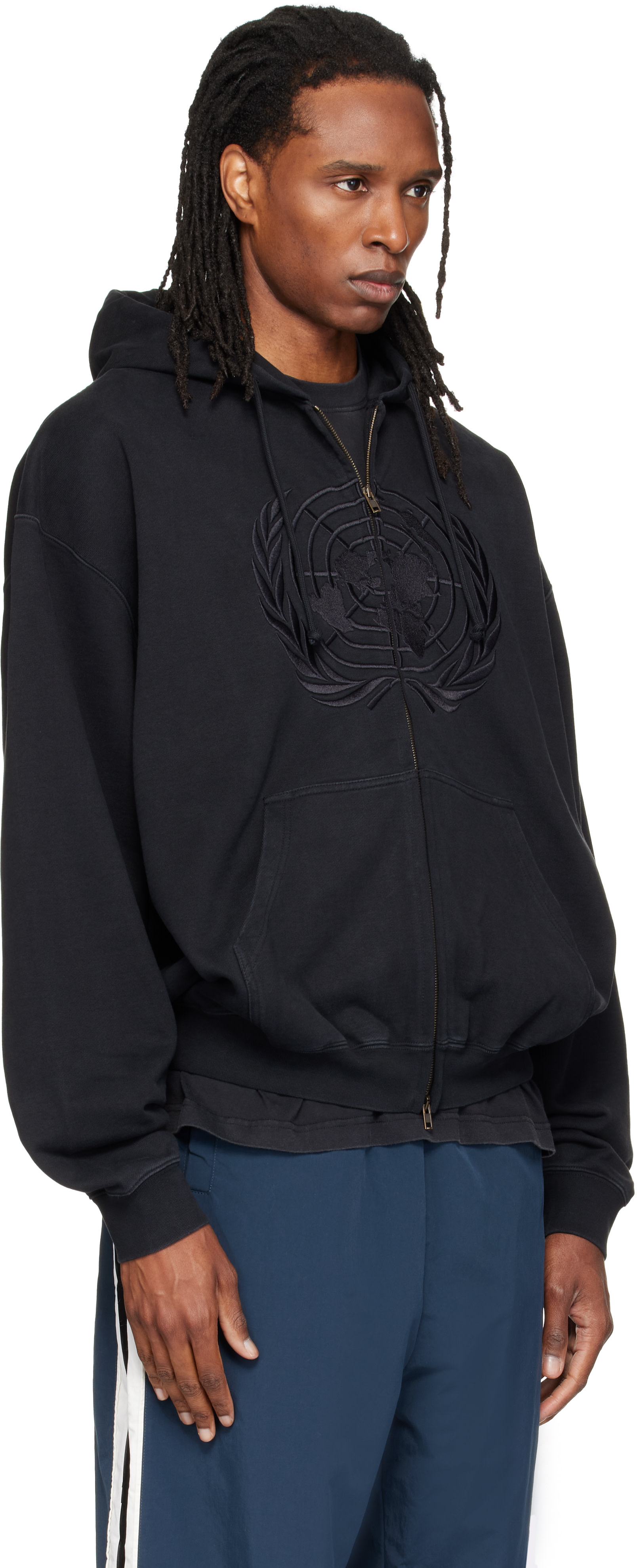 VETEMENTS: Black Embroidered Zip Up Hoodie | SSENSE