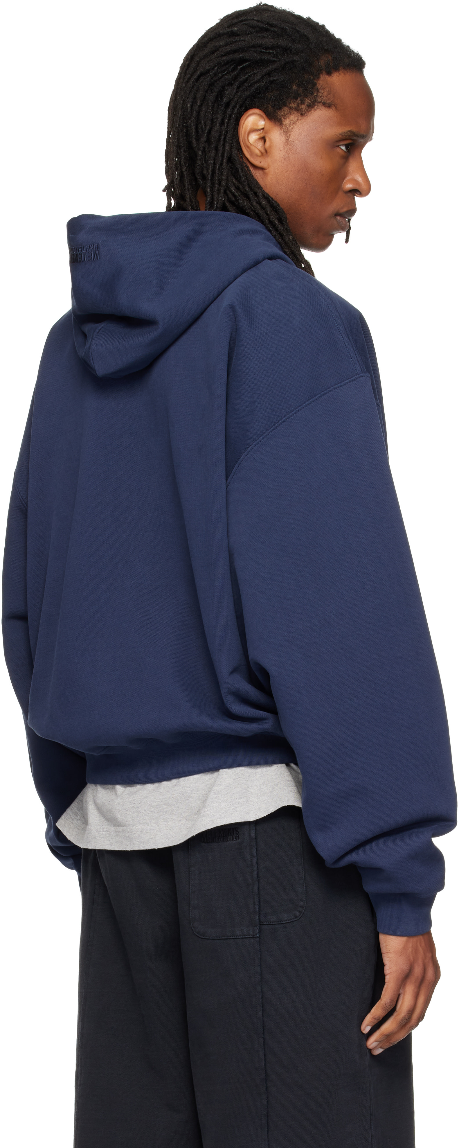 VETEMENTS: Navy Embroidered Zip Up Hoodie | SSENSE