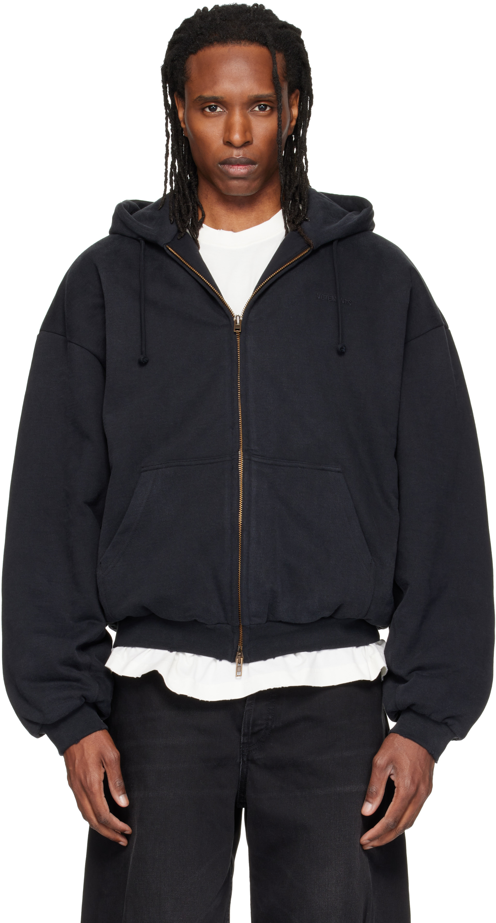 VETEMENTS - Pull à capuche noir à glissière