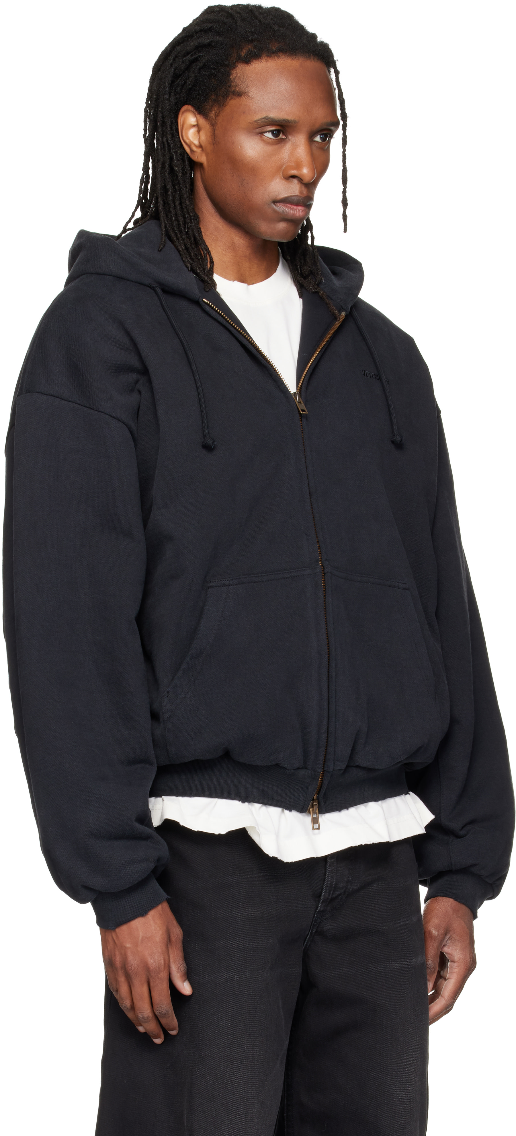 VETEMENTS - Pull à capuche noir à glissière