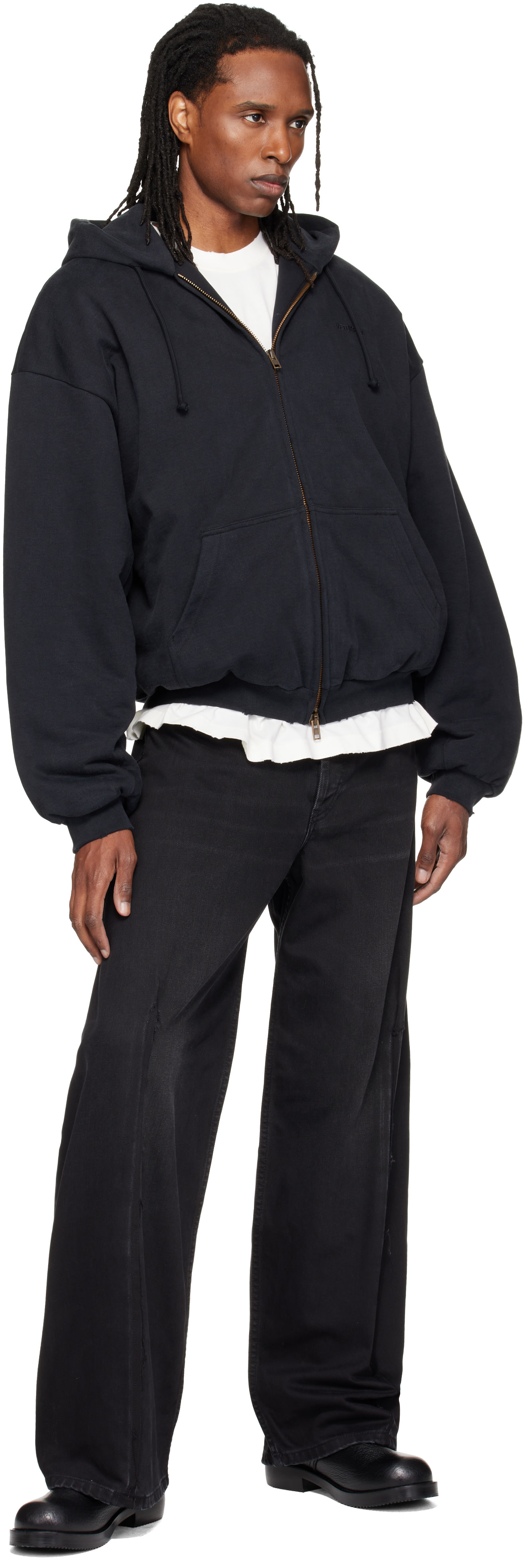 VETEMENTS - Pull à capuche noir à glissière