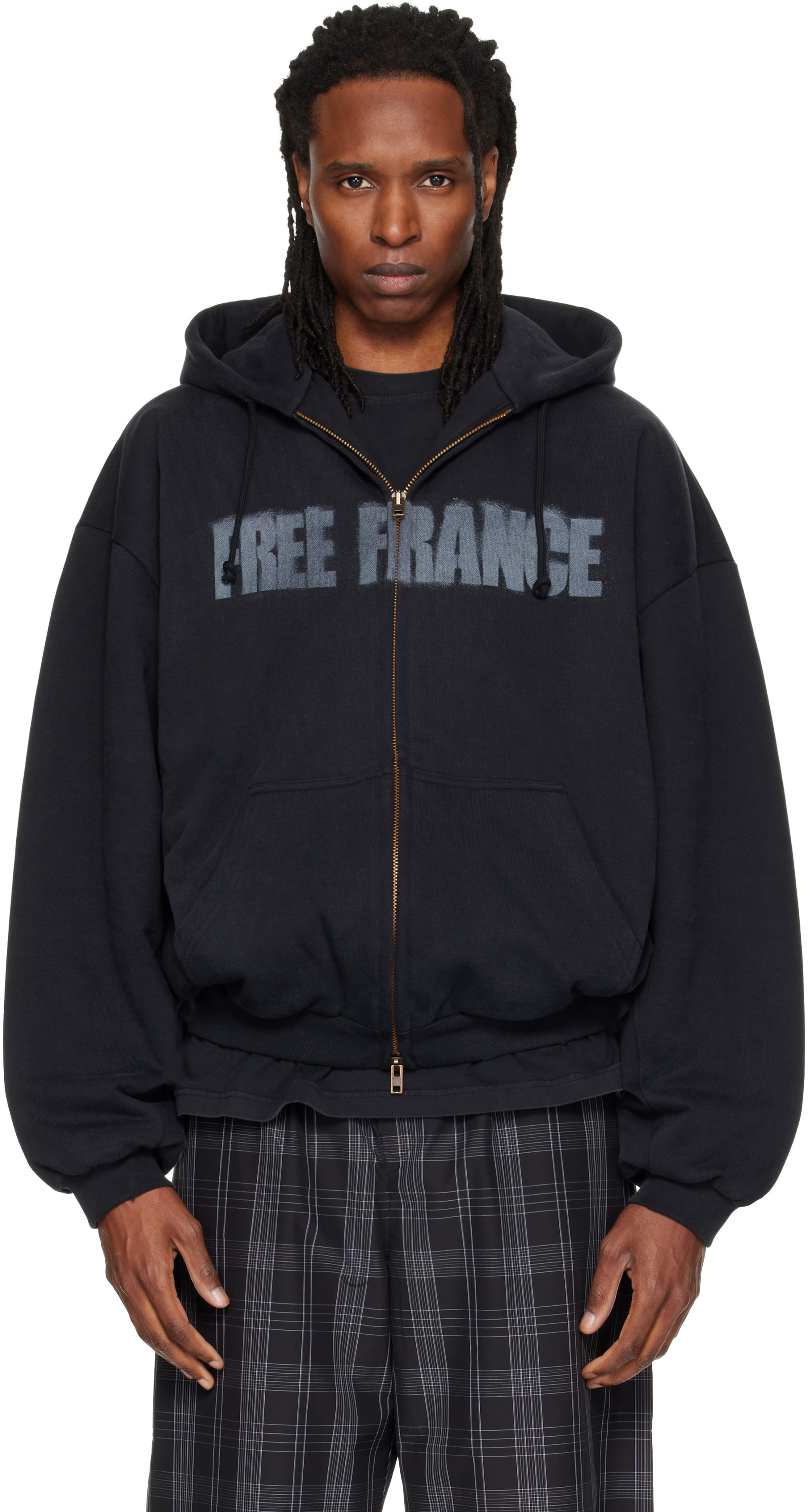VETEMENTS - Pull à capuche noir à glissière et à texte