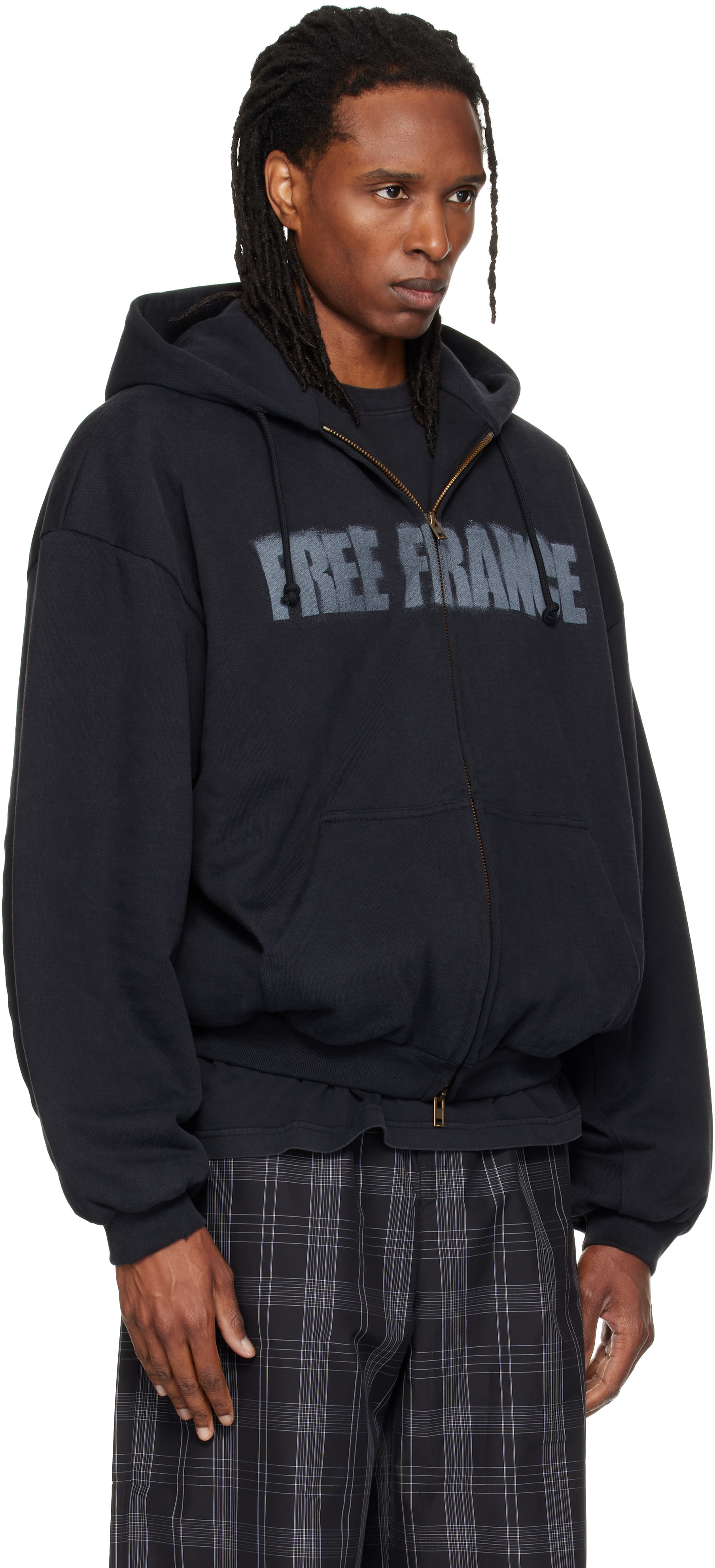 VETEMENTS - Pull à capuche noir à glissière et à texte