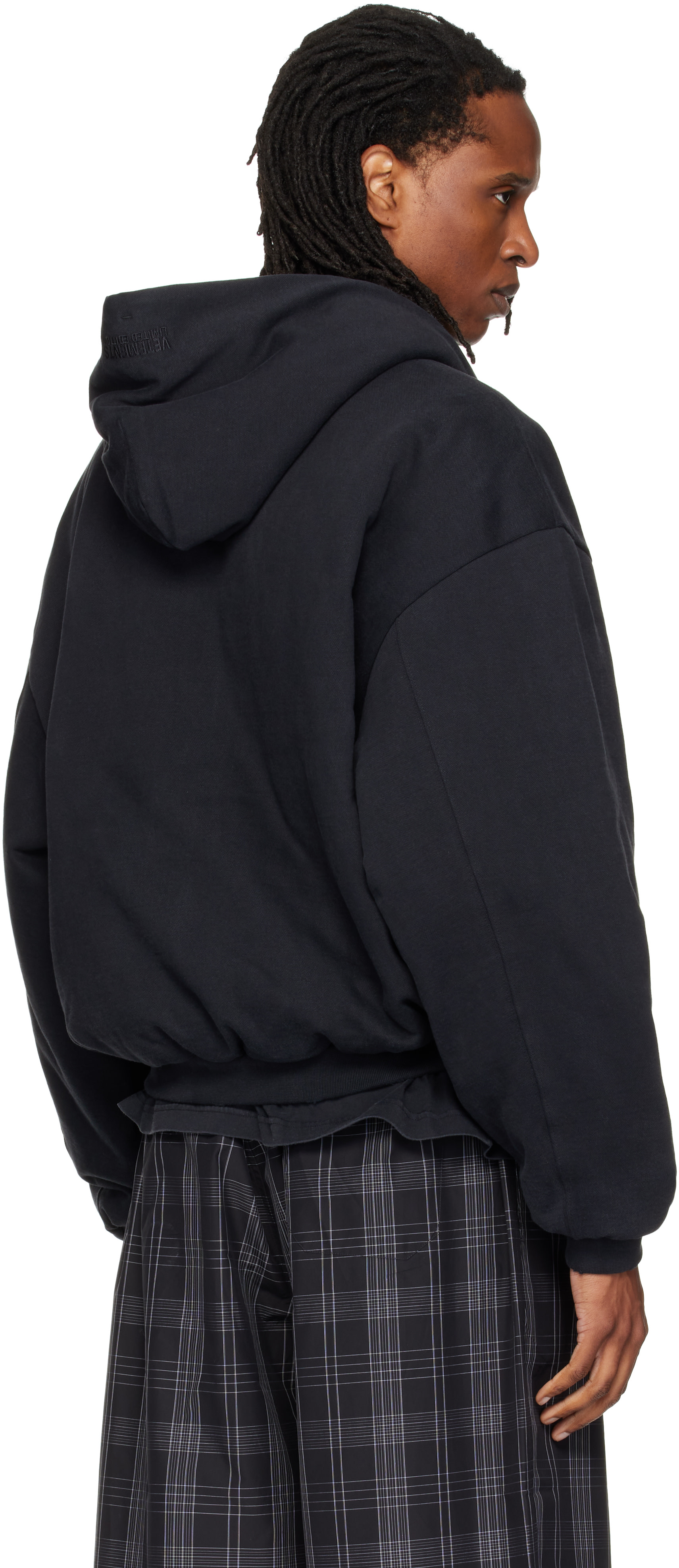 VETEMENTS - Pull à capuche noir à glissière et à texte