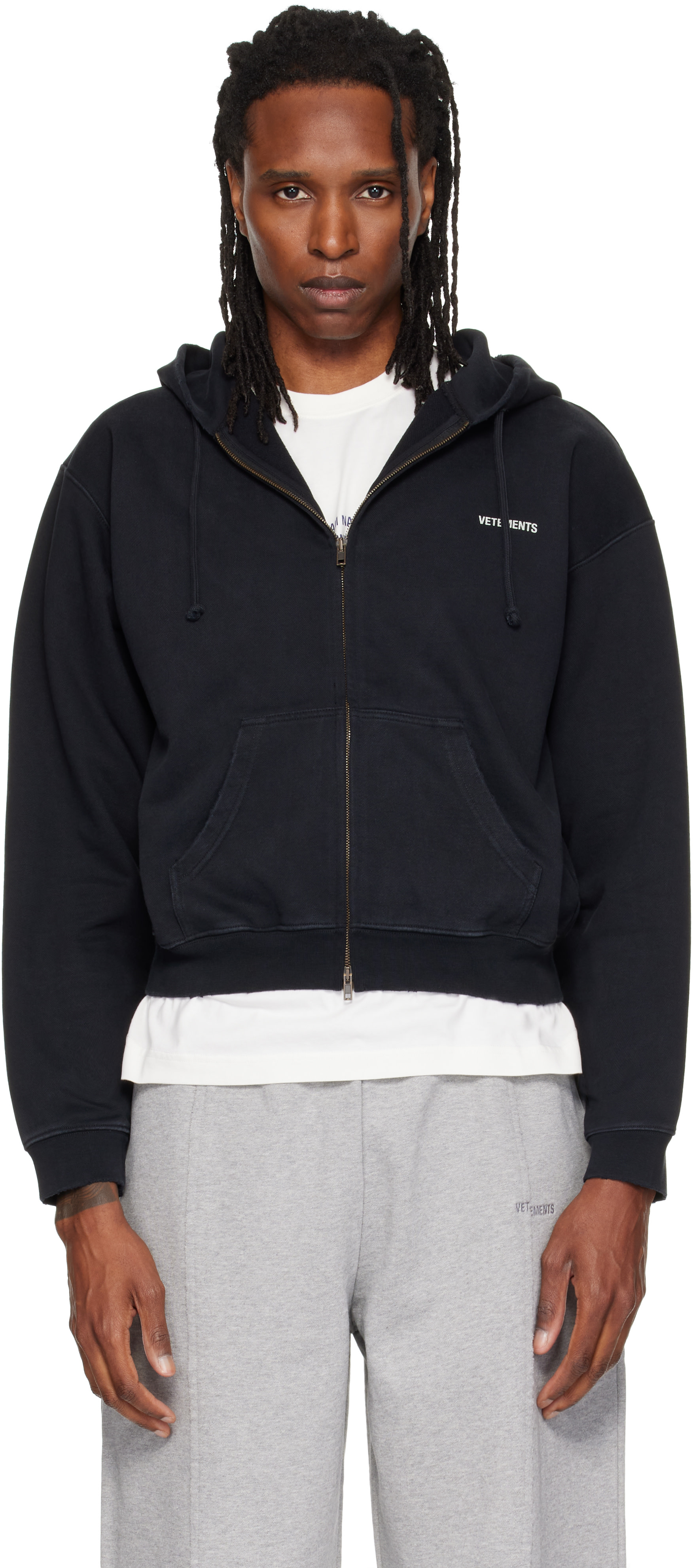 VETEMENTS - Pull à capuche ajusté noir à logo et à glissière