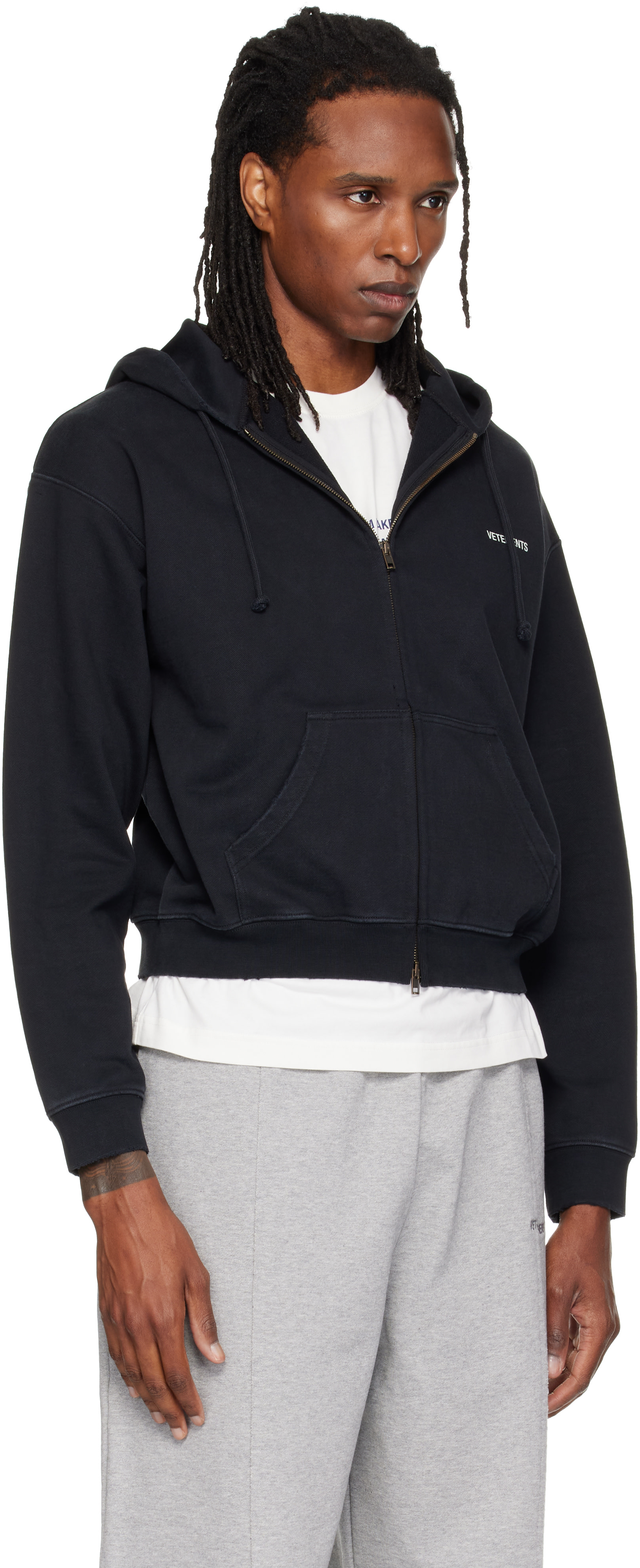 VETEMENTS - Pull à capuche ajusté noir à logo et à glissière