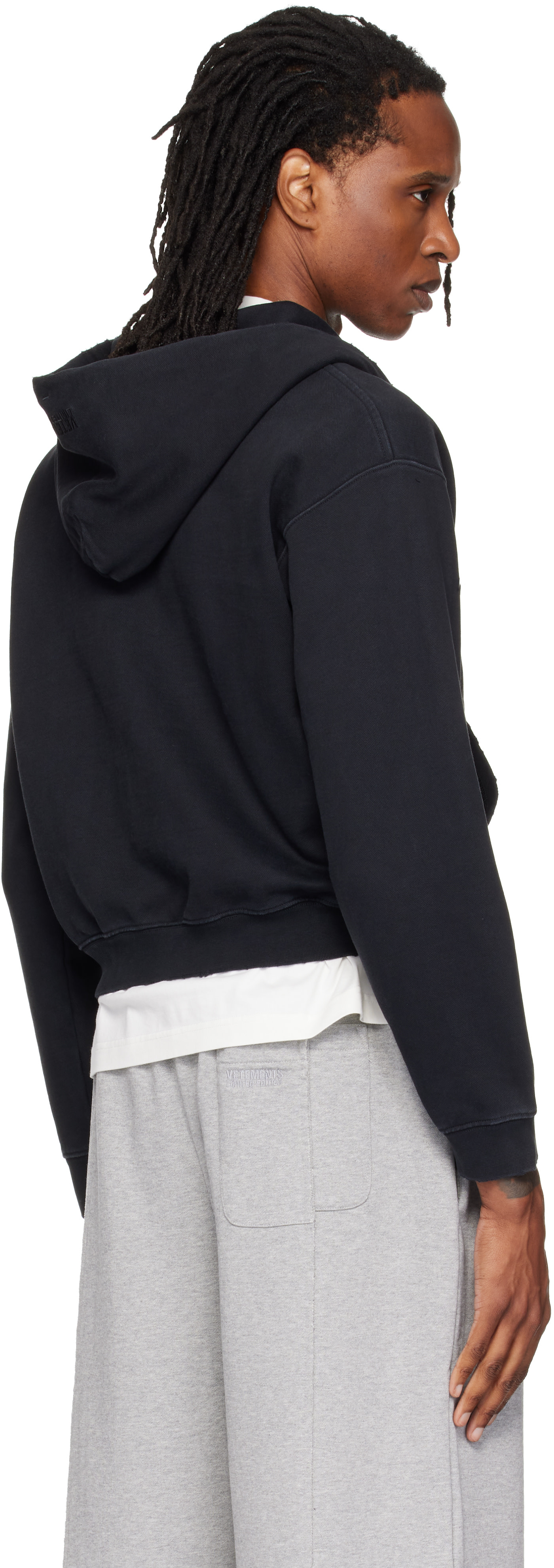 VETEMENTS - Pull à capuche ajusté noir à logo et à glissière