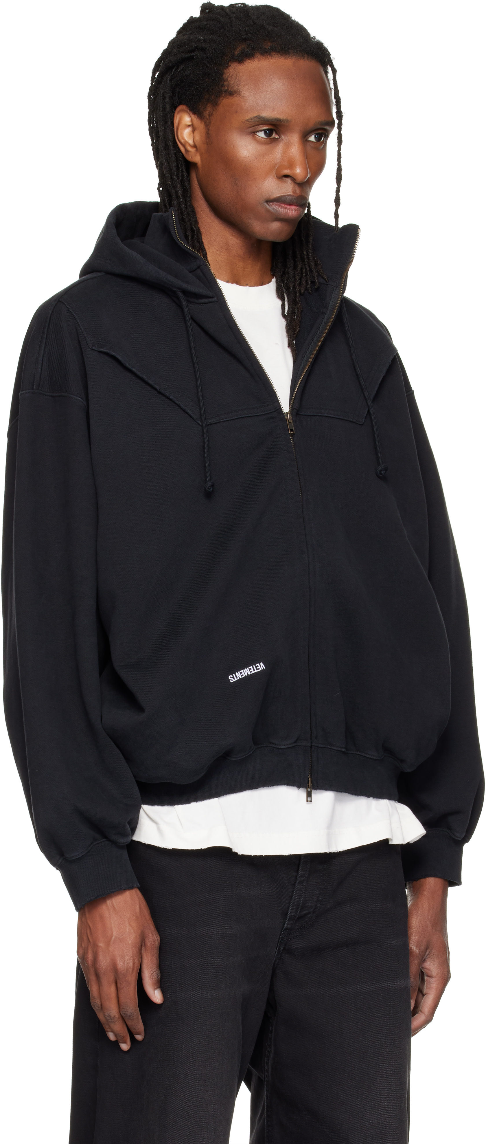 VETEMENTS - ブラック Upside-Down ジップアップフーディ