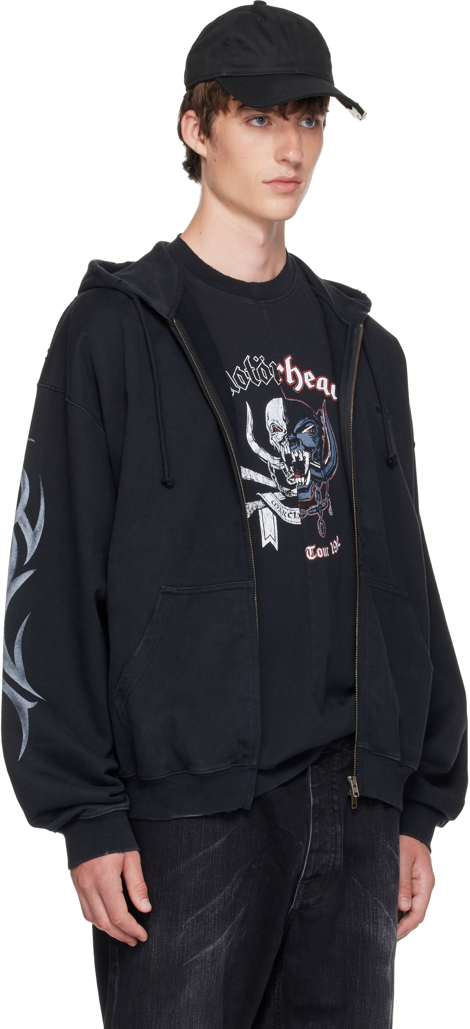 VETEMENTS - Pull à capuche noir à logos de style graffiti