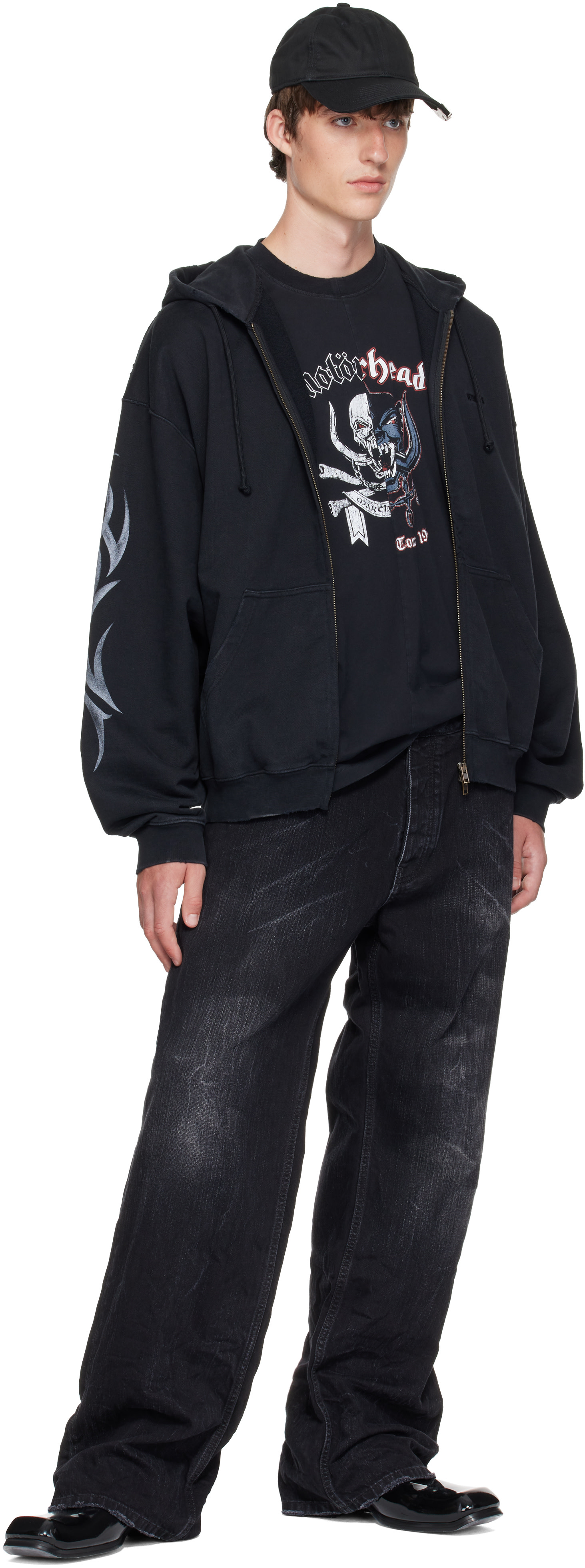 VETEMENTS - Pull à capuche noir à logos de style graffiti
