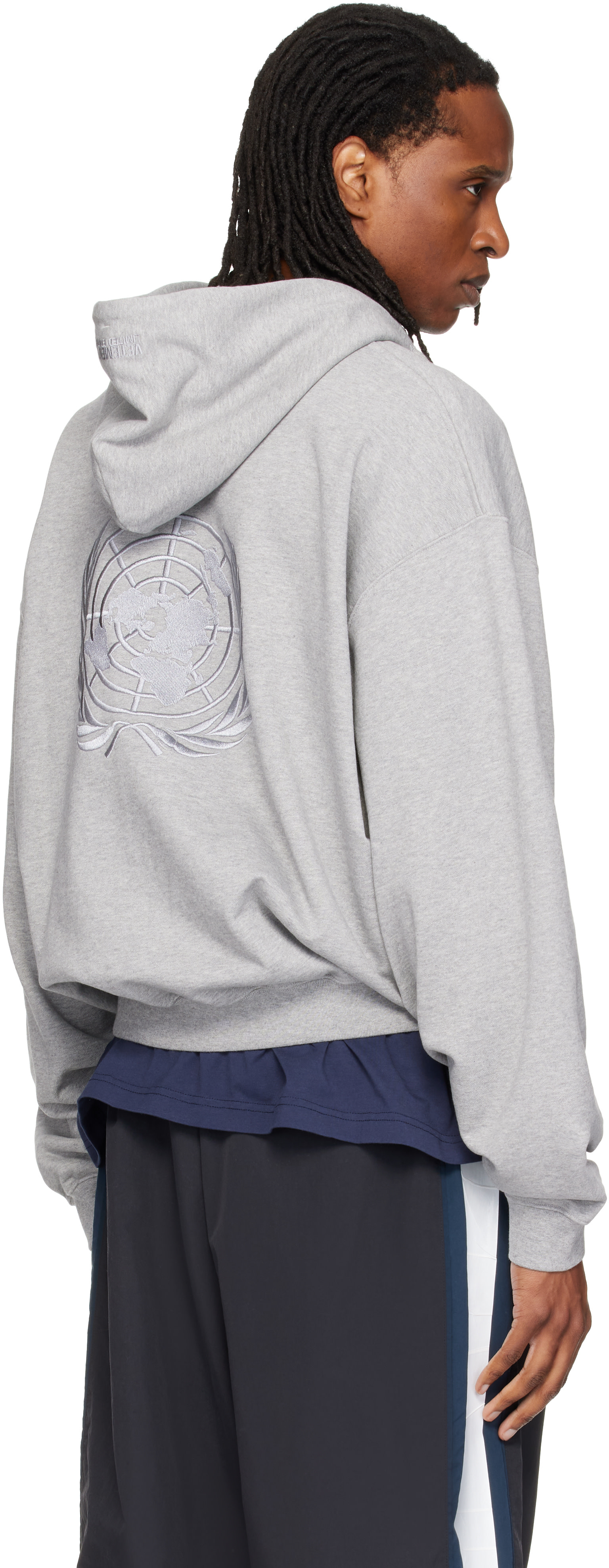 VETEMENTS: Gray Embroidered Zip Up Hoodie | SSENSE