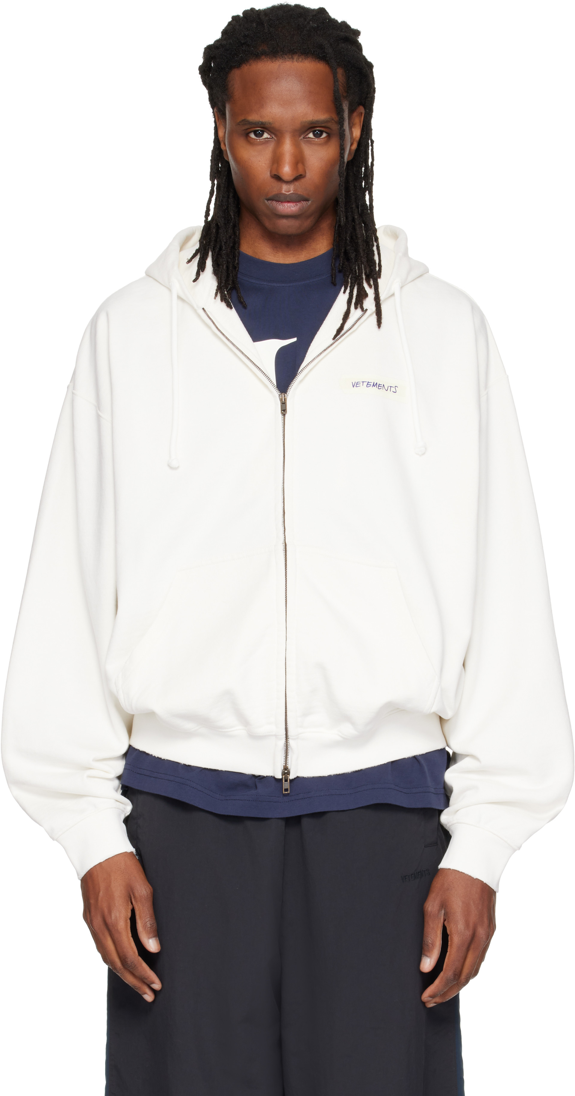 VETEMENTS - White Scribbled Logo Zip Up Hoodie