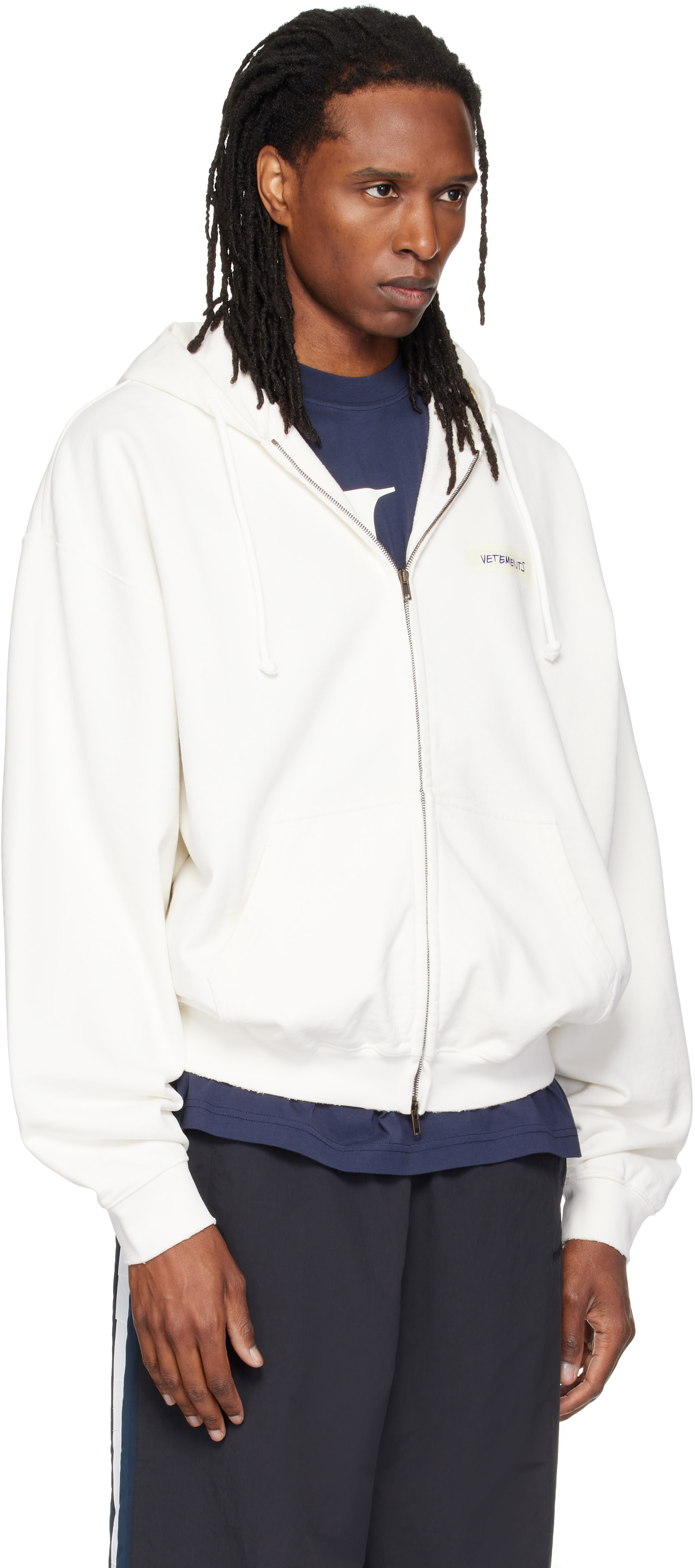 VETEMENTS - White Scribbled Logo Zip Up Hoodie