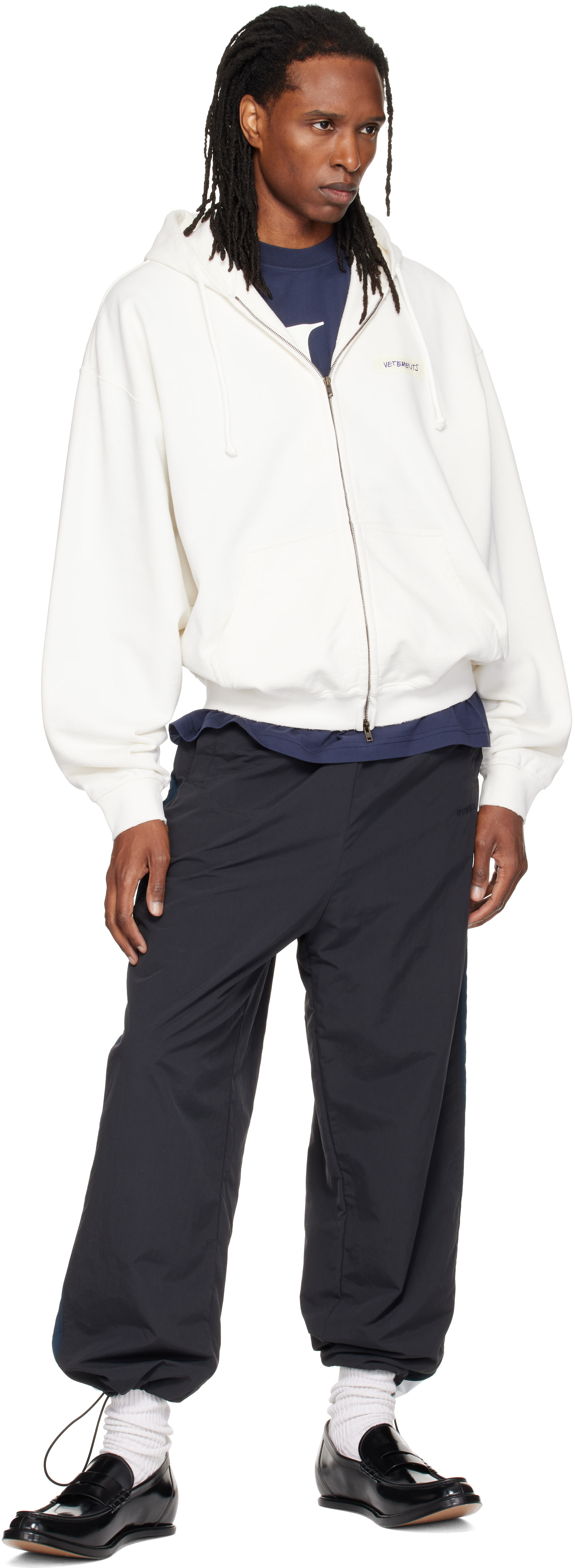 VETEMENTS - White Scribbled Logo Zip Up Hoodie