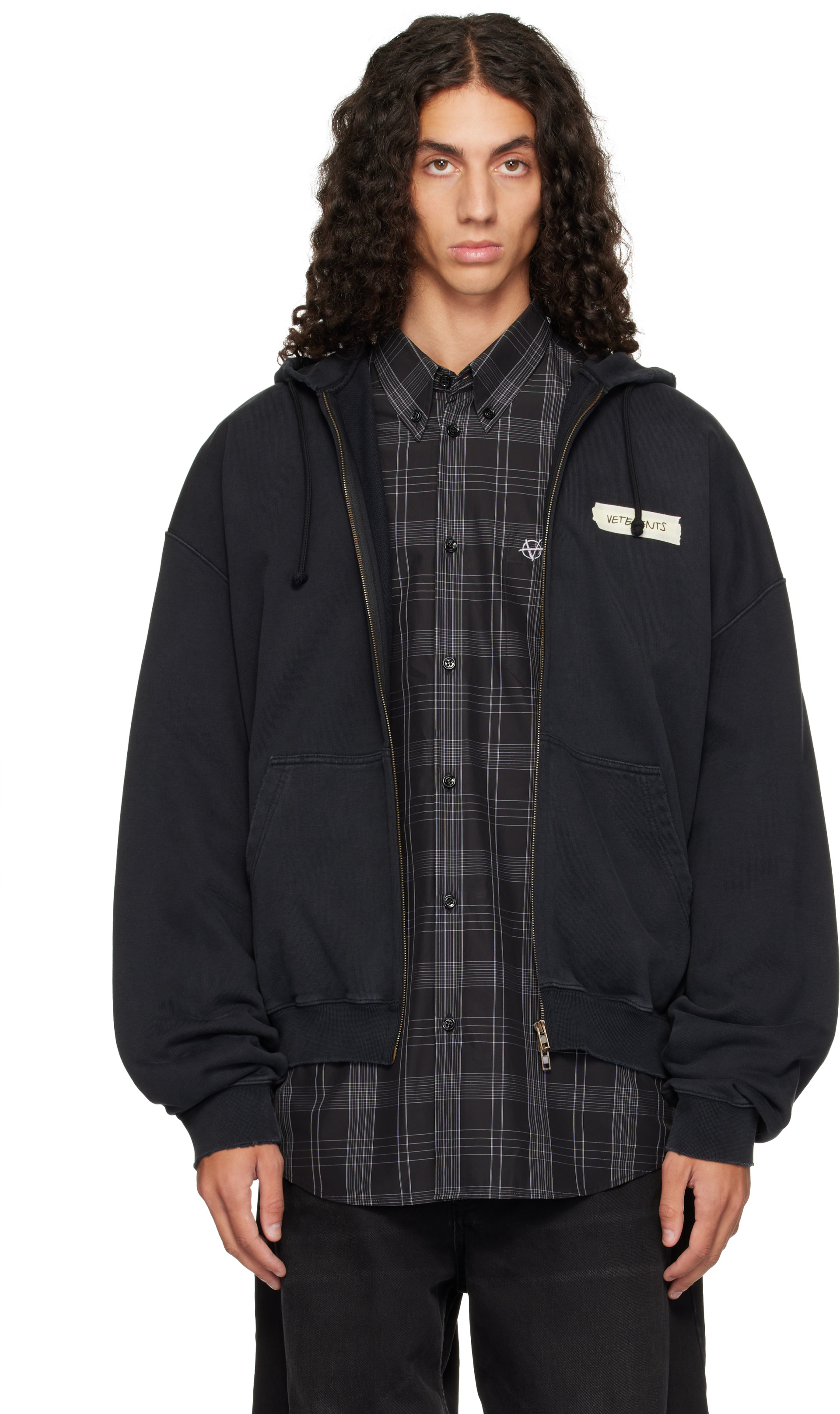 VETEMENTS - Pull à capuche noir à logo manuscrit