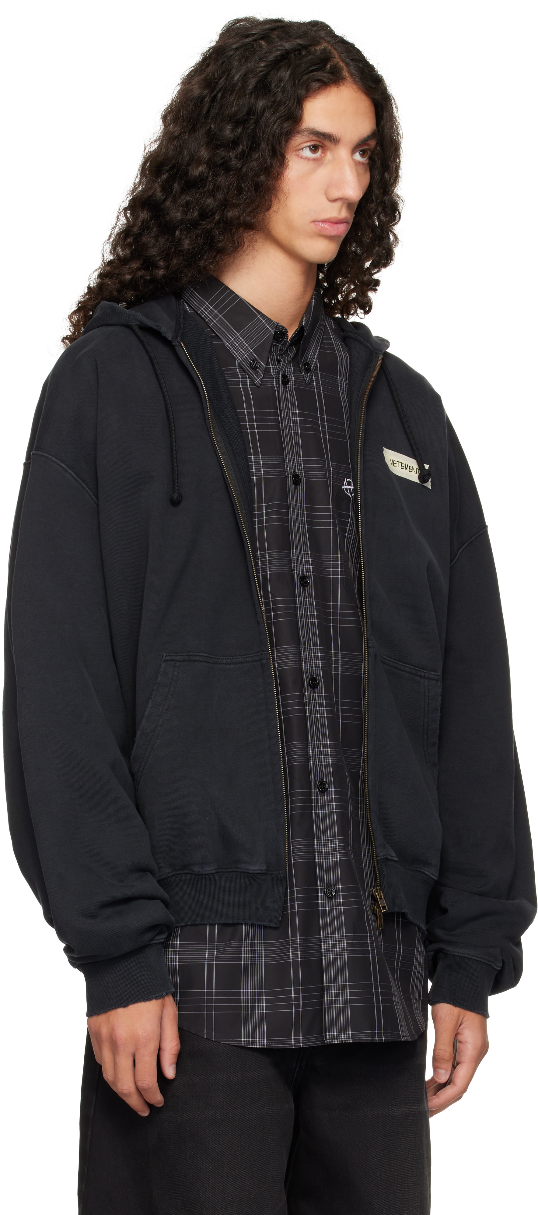 VETEMENTS - Black Scribbled Logo Zip-Up Hoodie