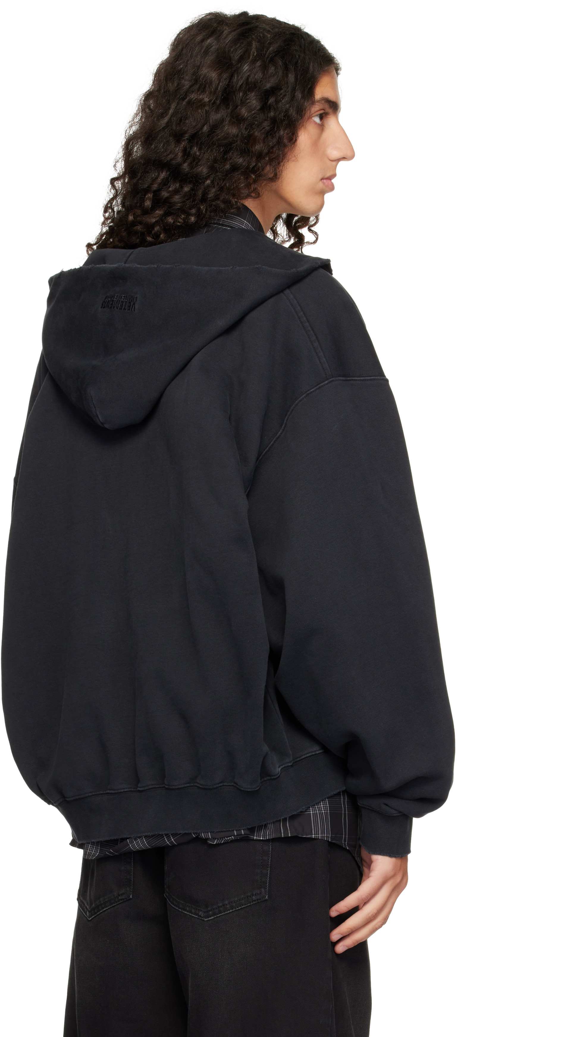 VETEMENTS - Pull à capuche noir à logo manuscrit