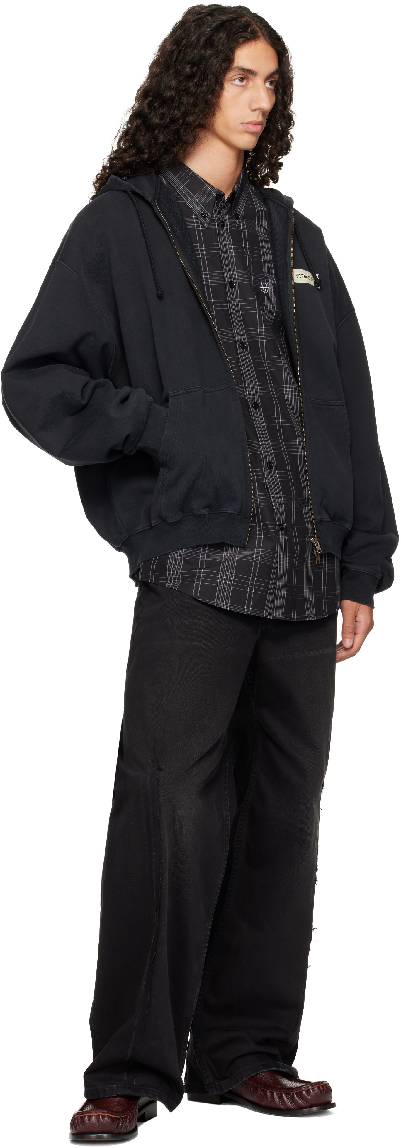 VETEMENTS - Black Scribbled Logo Zip-Up Hoodie