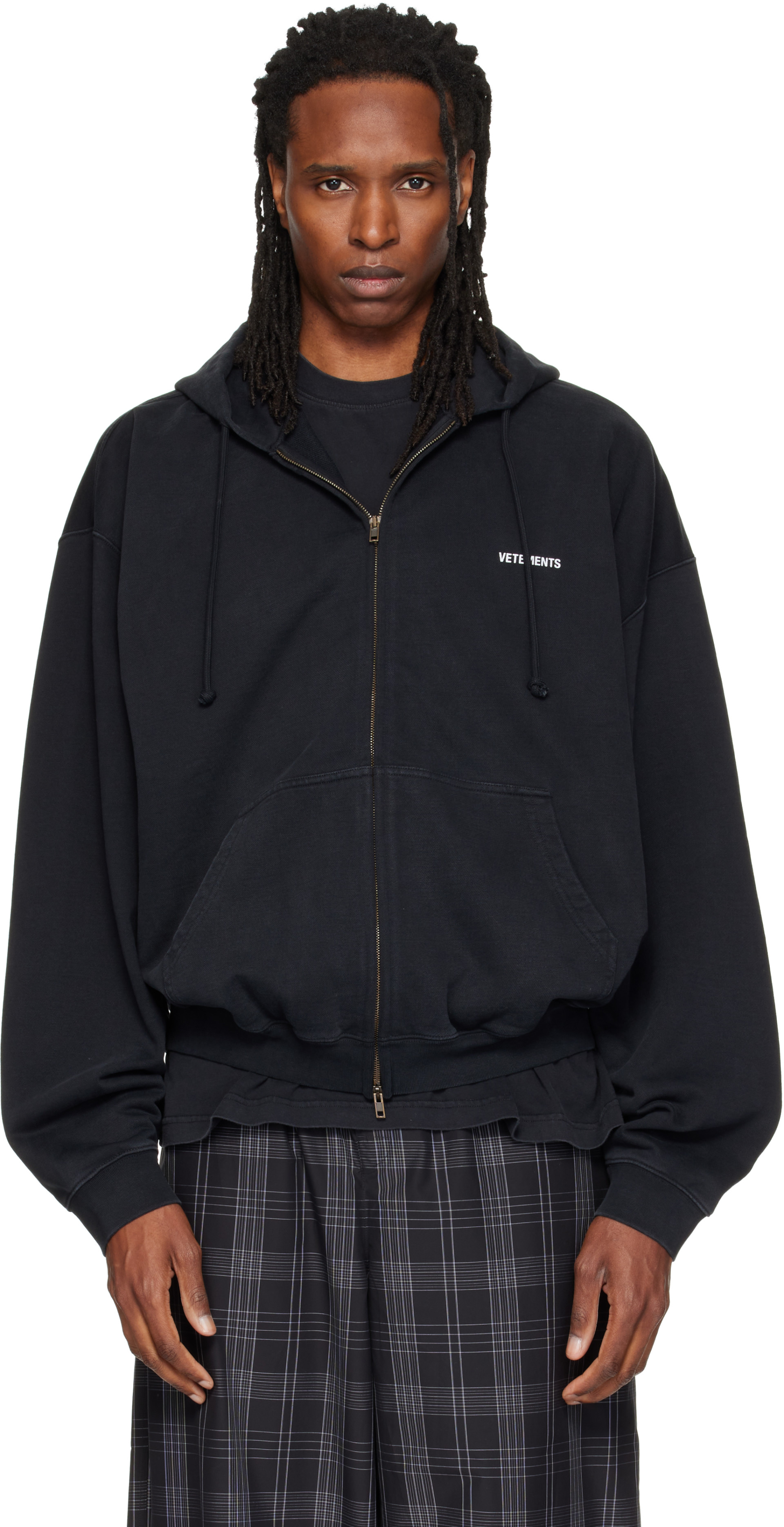 VETEMENTS - Pull à capuche noir à glissière