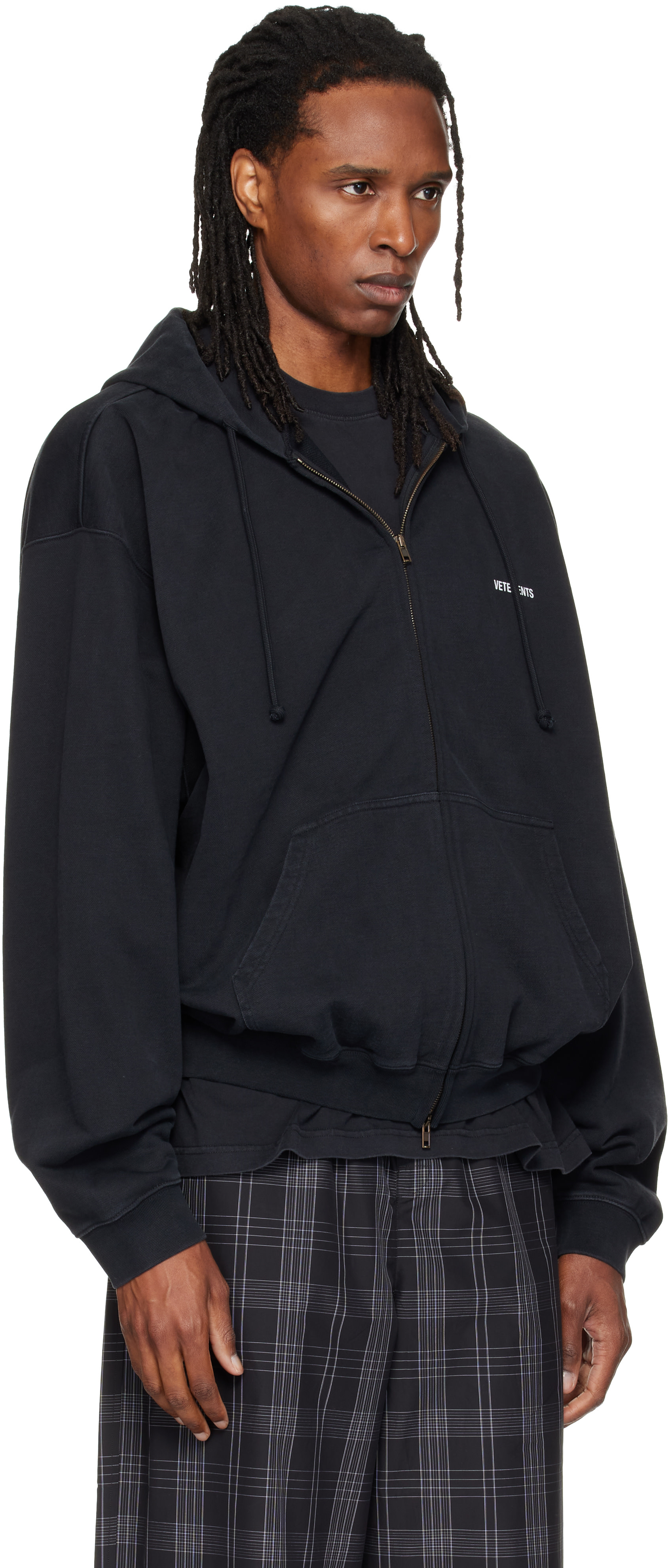 VETEMENTS - Pull à capuche noir à glissière