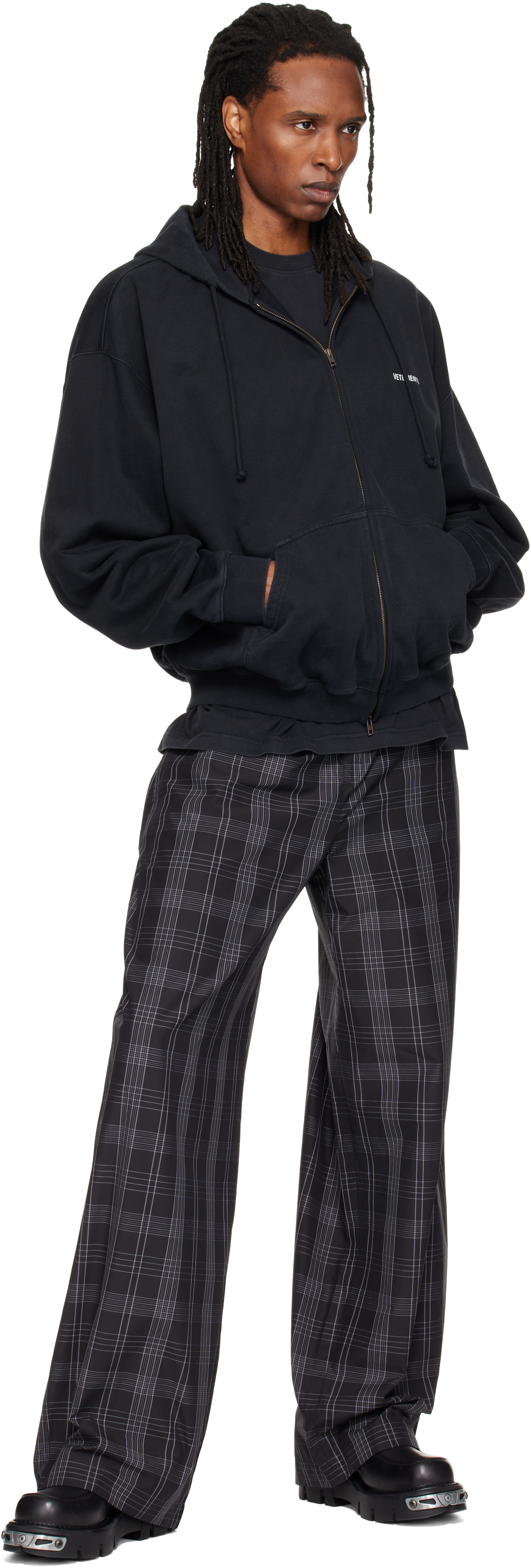 VETEMENTS - Pull à capuche noir à glissière