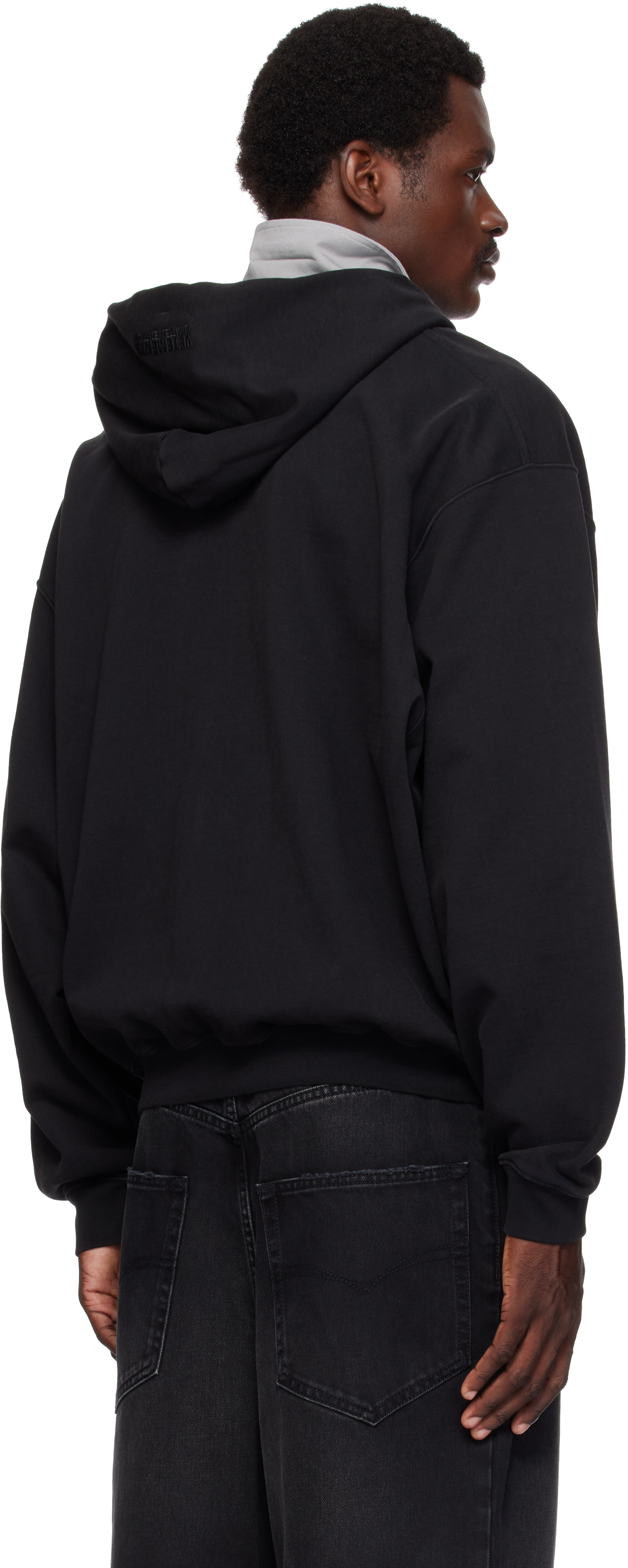 VETEMENTS - Pull à capuche noir à logo et à glissière