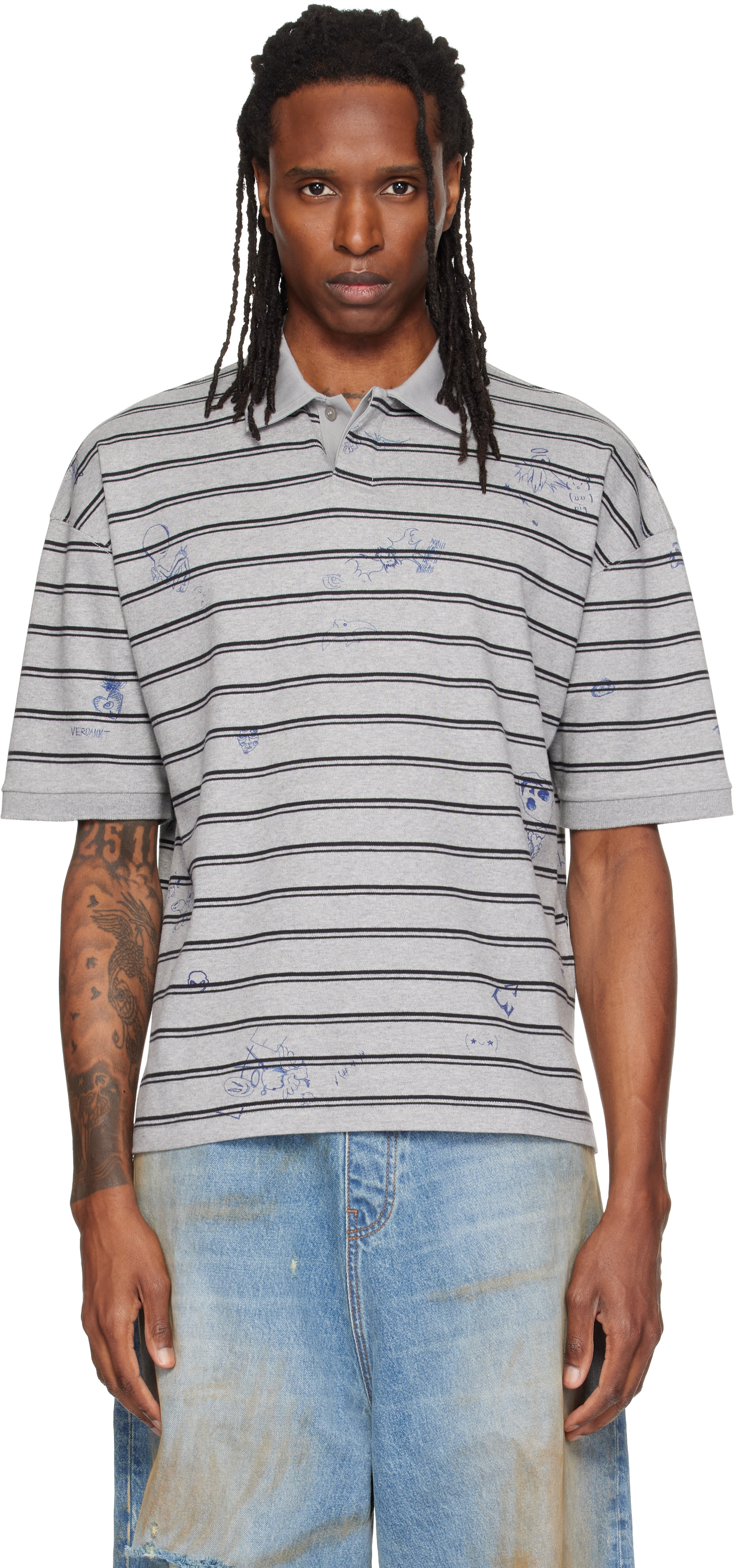 VETEMENTS - Gray Scribbled Polo
