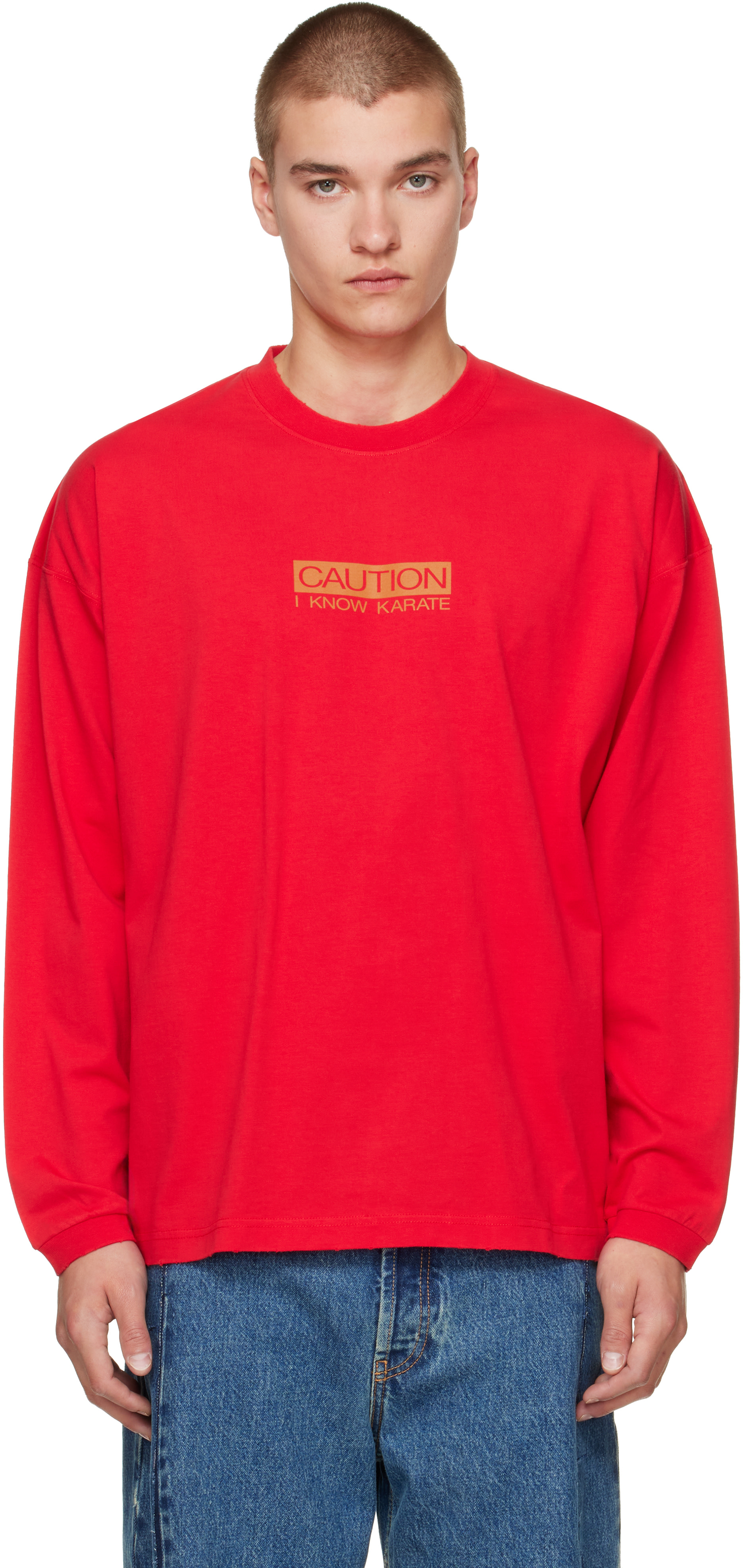 VETEMENTS: レッド 'Caution I Know Karate' 長袖Tシャツ | SSENSE 日本