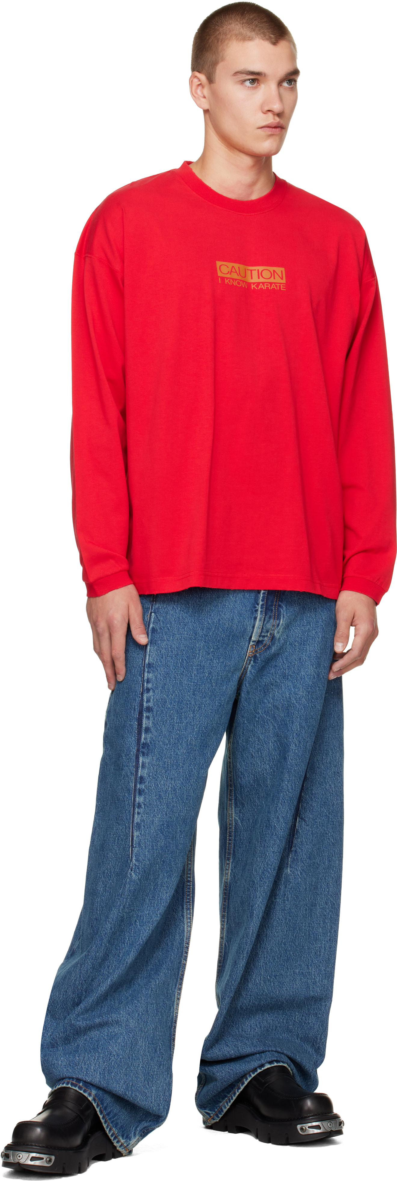 VETEMENTS: レッド 'Caution I Know Karate' 長袖Tシャツ | SSENSE 日本