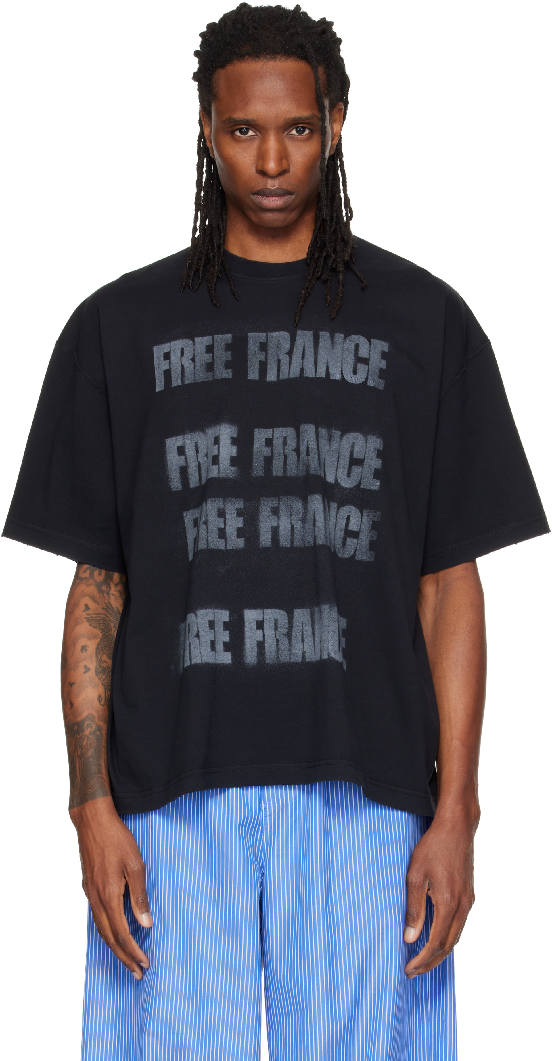 VETEMENTS: Black Boxy 'Free France' T-shirt | SSENSE