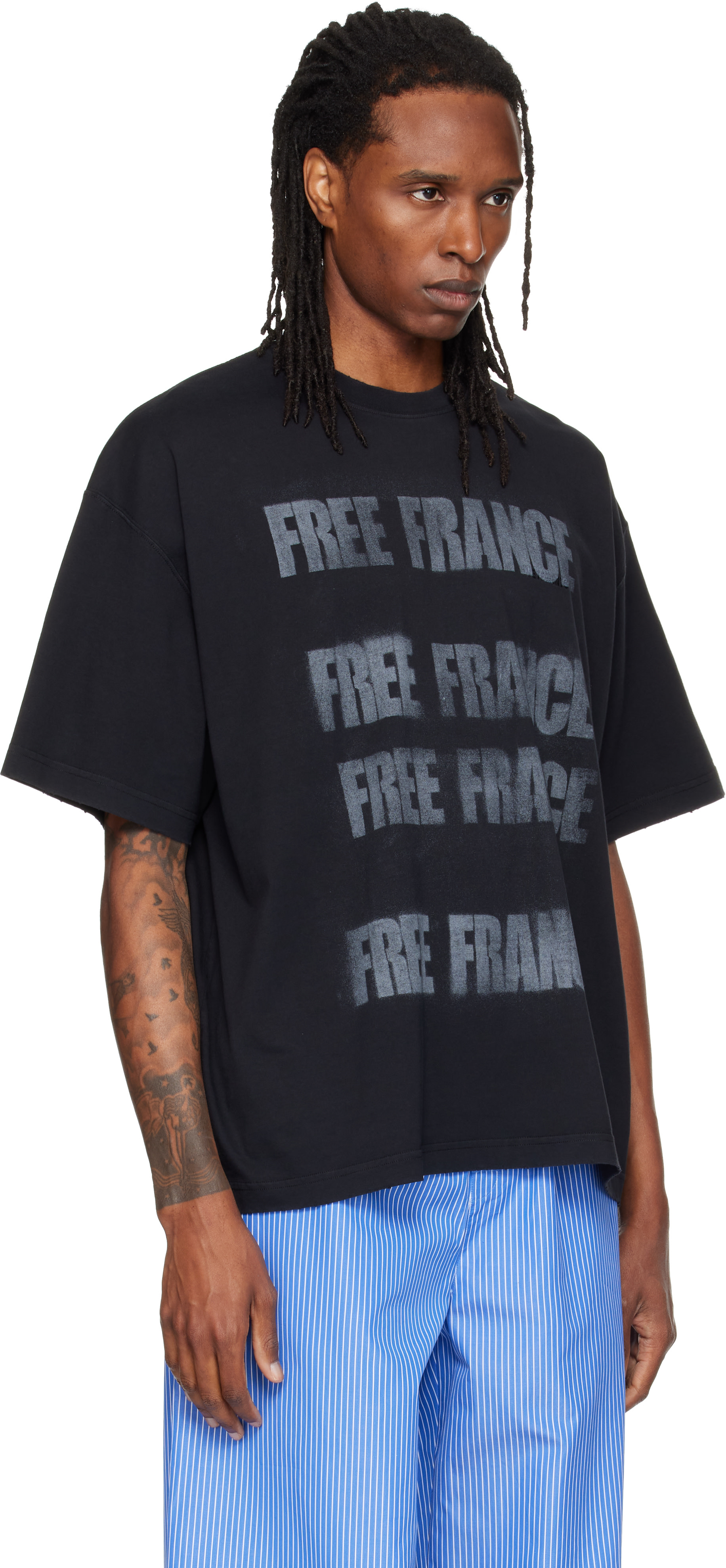 VETEMENTS: Black Boxy 'Free France' T-shirt | SSENSE