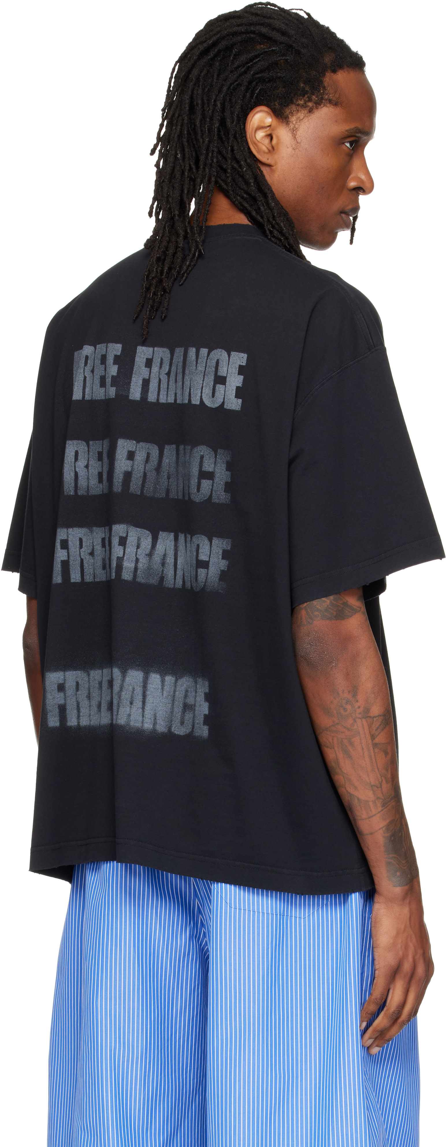 VETEMENTS: ブラック Boxy 'Free France' Tシャツ | SSENSE 日本