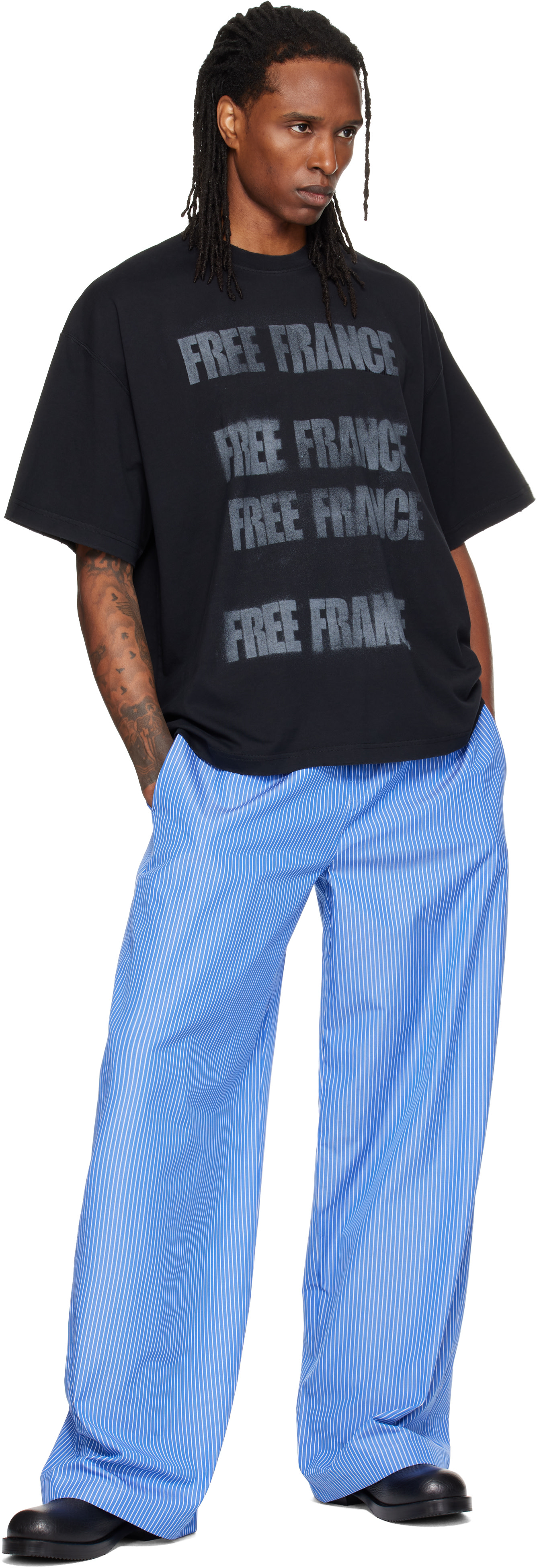 VETEMENTS: Black Boxy 'Free France' T-shirt | SSENSE