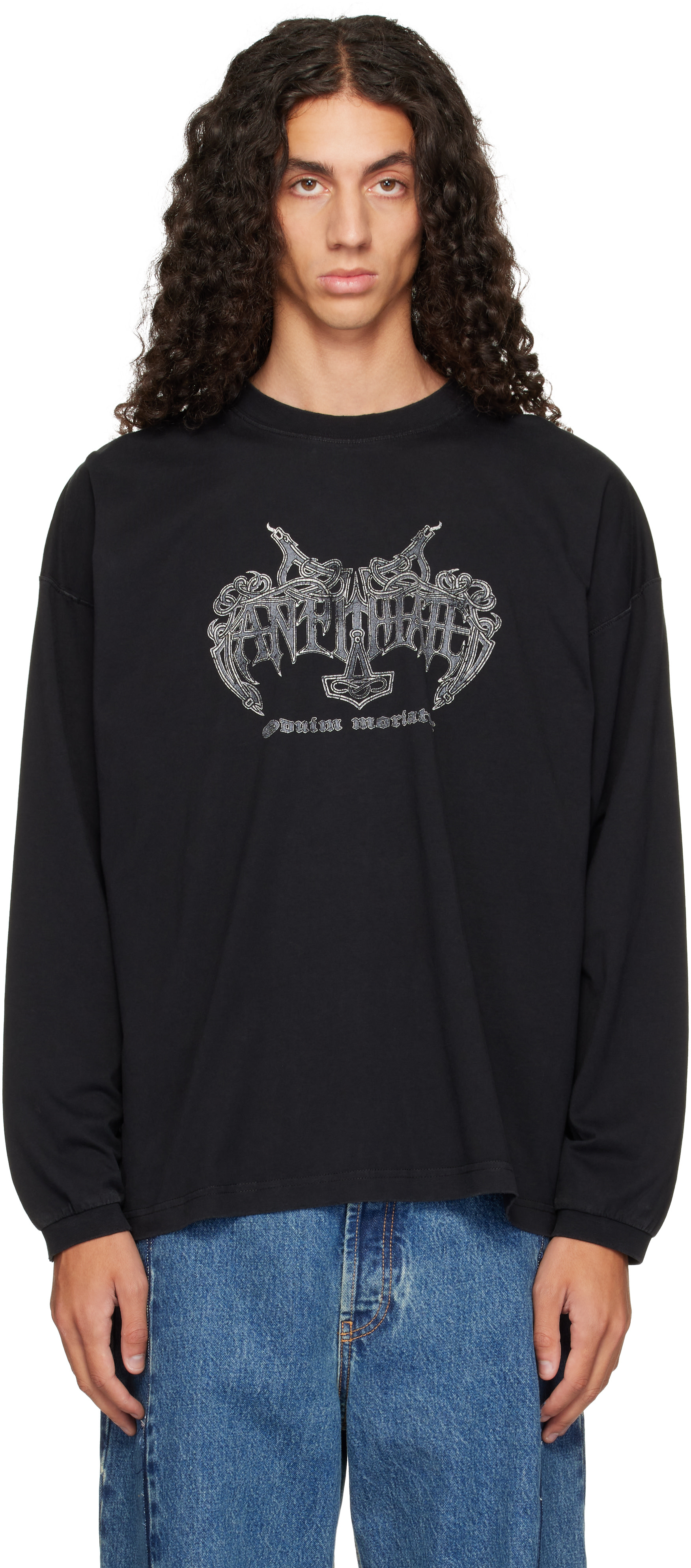 VETEMENTS ETE 2016 長袖カットソー ブラック VETEMENTS: Black 'Antihate' Longsleeve T-shirt | SSENSE