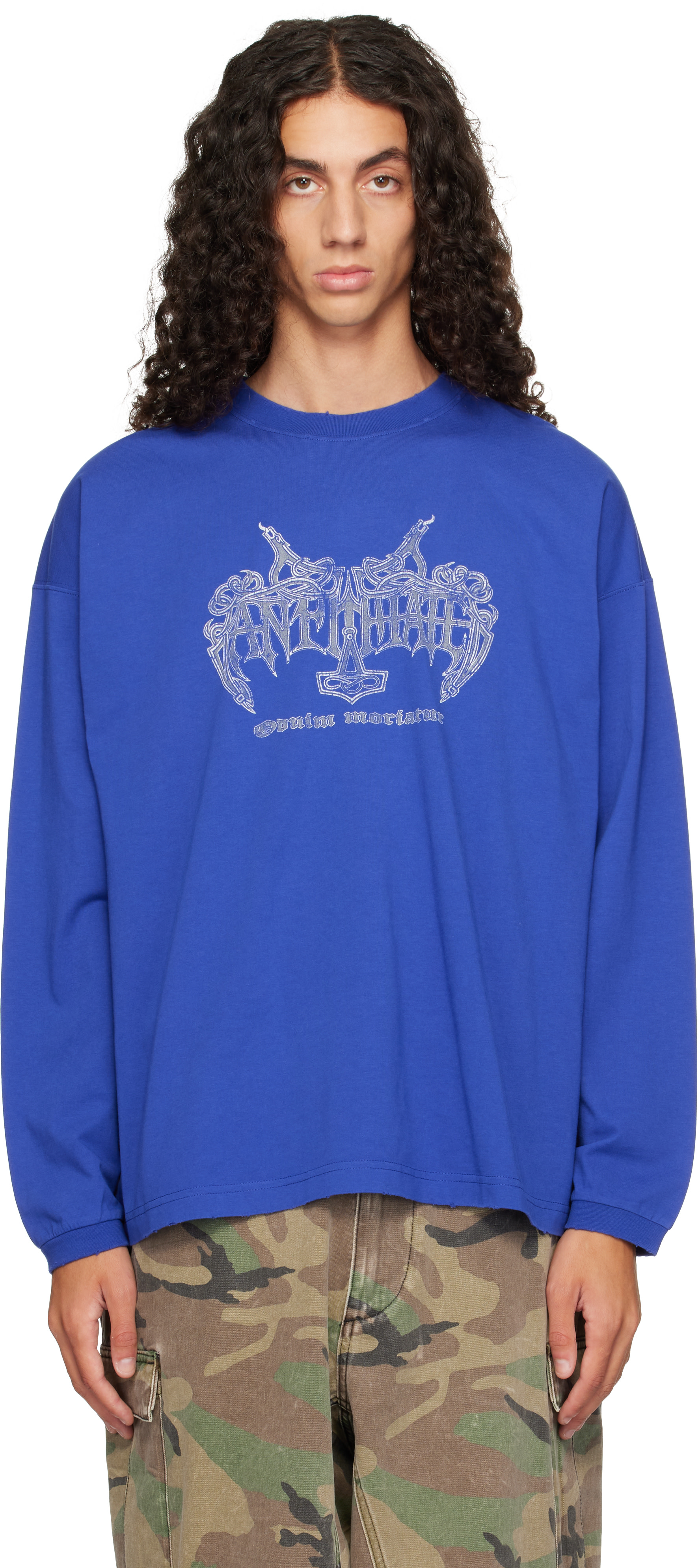 VETEMENTS: Blue 'Antihate' Longsleeve T-shirt | SSENSE